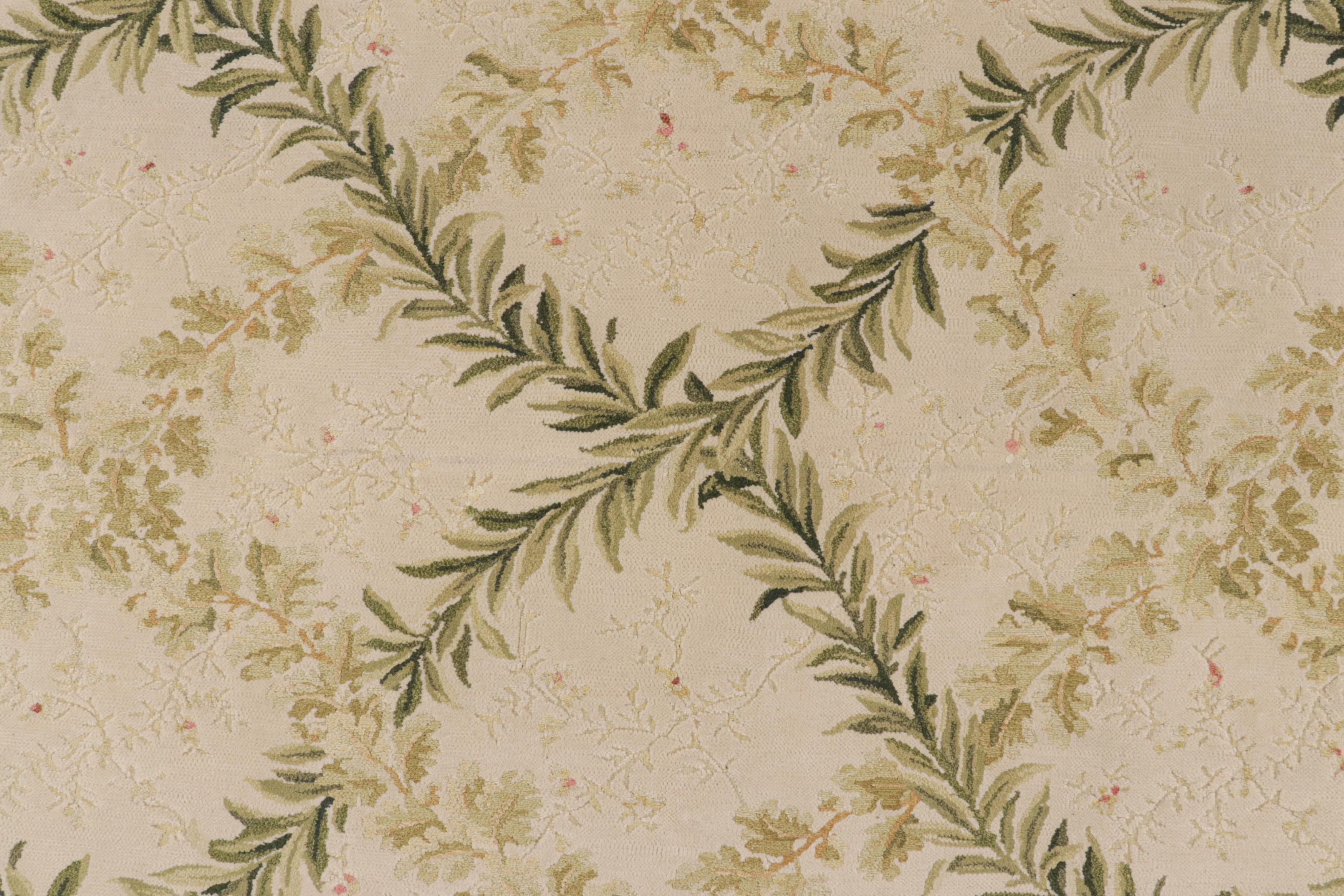 Rug & Kilim’s Tudor Style Flat Weave in Green and Cream Trellis Floral Patterns In New Condition For Sale In Long Island City, NY