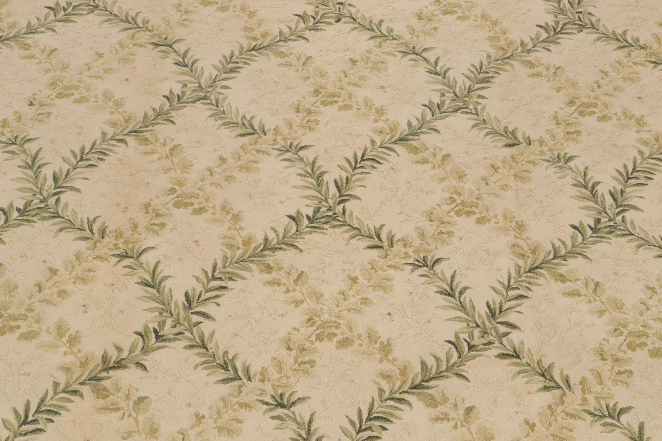 Rug & Kilim’s Tudor Style Flat Weave in Green and Cream Trellis Floral Patterns In New Condition For Sale In Long Island City, NY