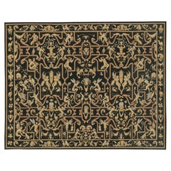 Rug & Kilim’s Tudor Style Flatweave in Black with Gold Pictorial Patterns