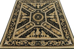 Rug & Kilim's Tudor Style Flatweave Rug in Black, Gold & White Medallion Pattern