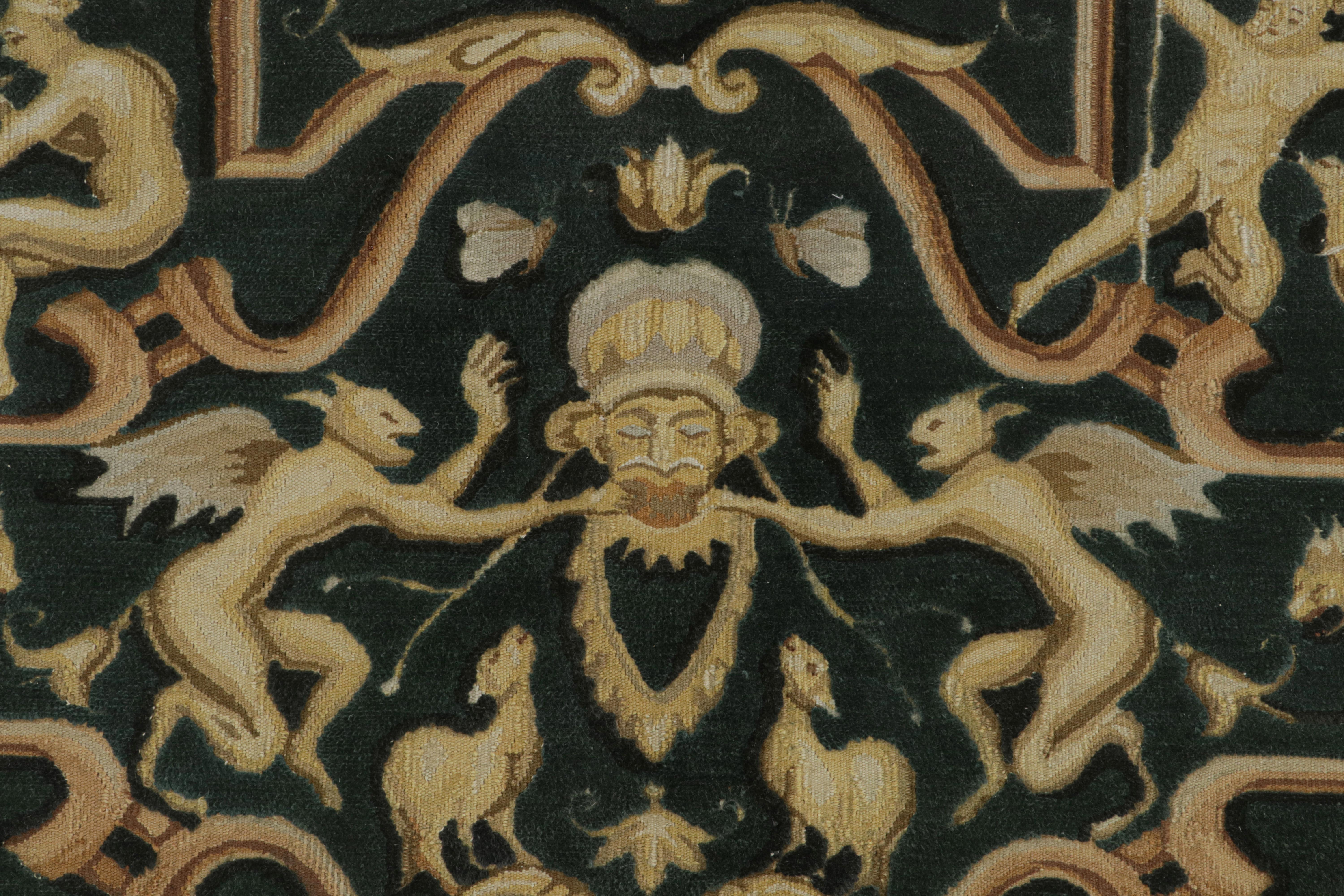 Rug & Kilims Flachgewebe-Teppich im Tudor-Stil in dunklem Teal mit goldenem Bildmotiv im Zustand „Neu“ im Angebot in Long Island City, NY