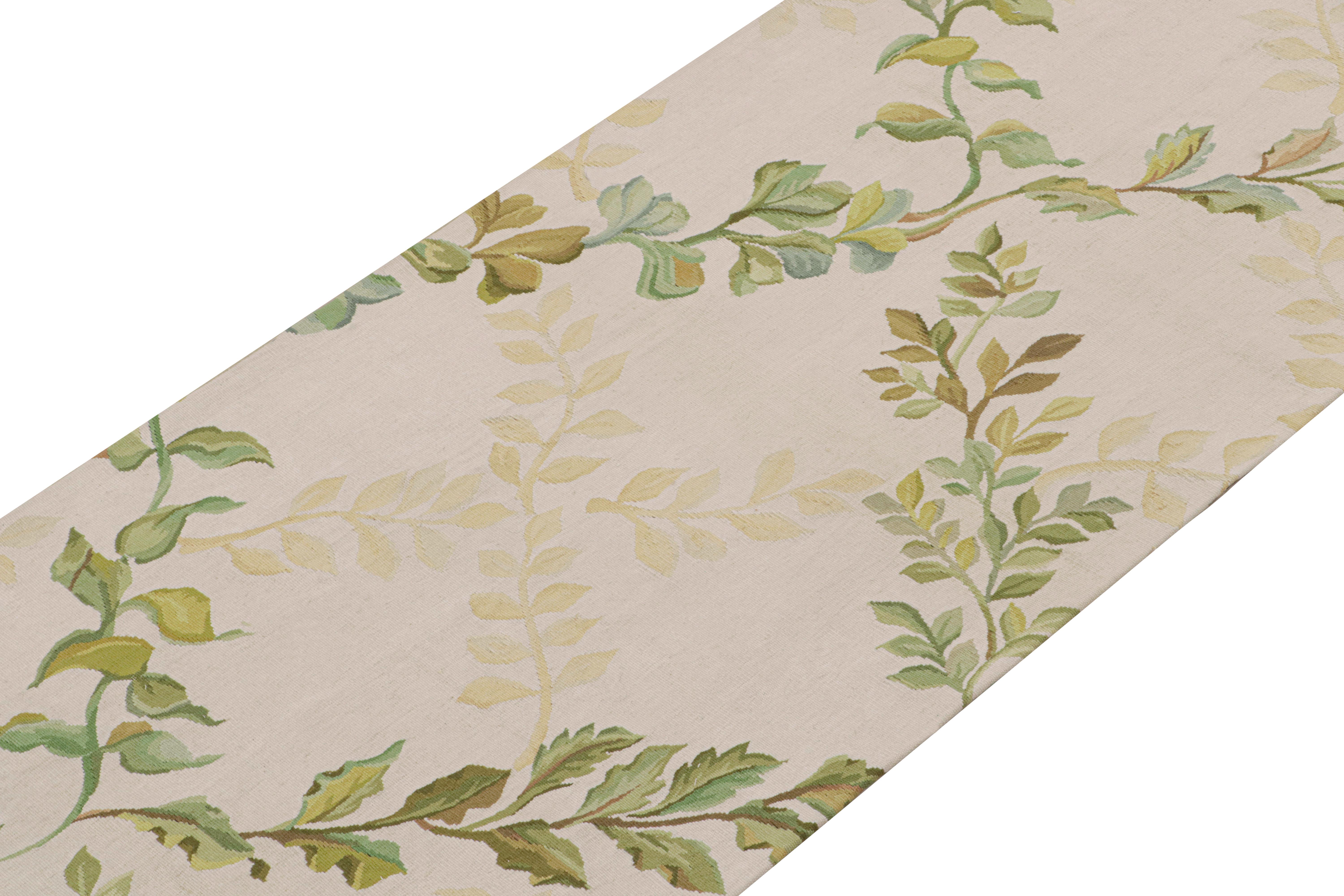 Handwoven in wool, its design is inspired from antique Tudor tapestries and textiles of English and French sensibilities. 

On the Design:

This particular flat weave enjoys an elegant floral pattern in lattices of varied green, beige, and cream