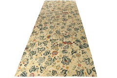 Rug & Kilim’s Tudor Style Gallery Rug in Cream, Green All over Floral Pattern
