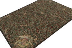 Rug & Kilim’s Tudor Style Kilim in Green and Red Florals with Beige Pictorials
