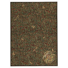Rug & Kilim’s Tudor Style Kilim in Green and Red Florals with Beige Pictorials