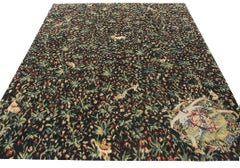 Rug & Kilim’s Tudor Style Pictorial Rug, Green and Blue Floral Pattern