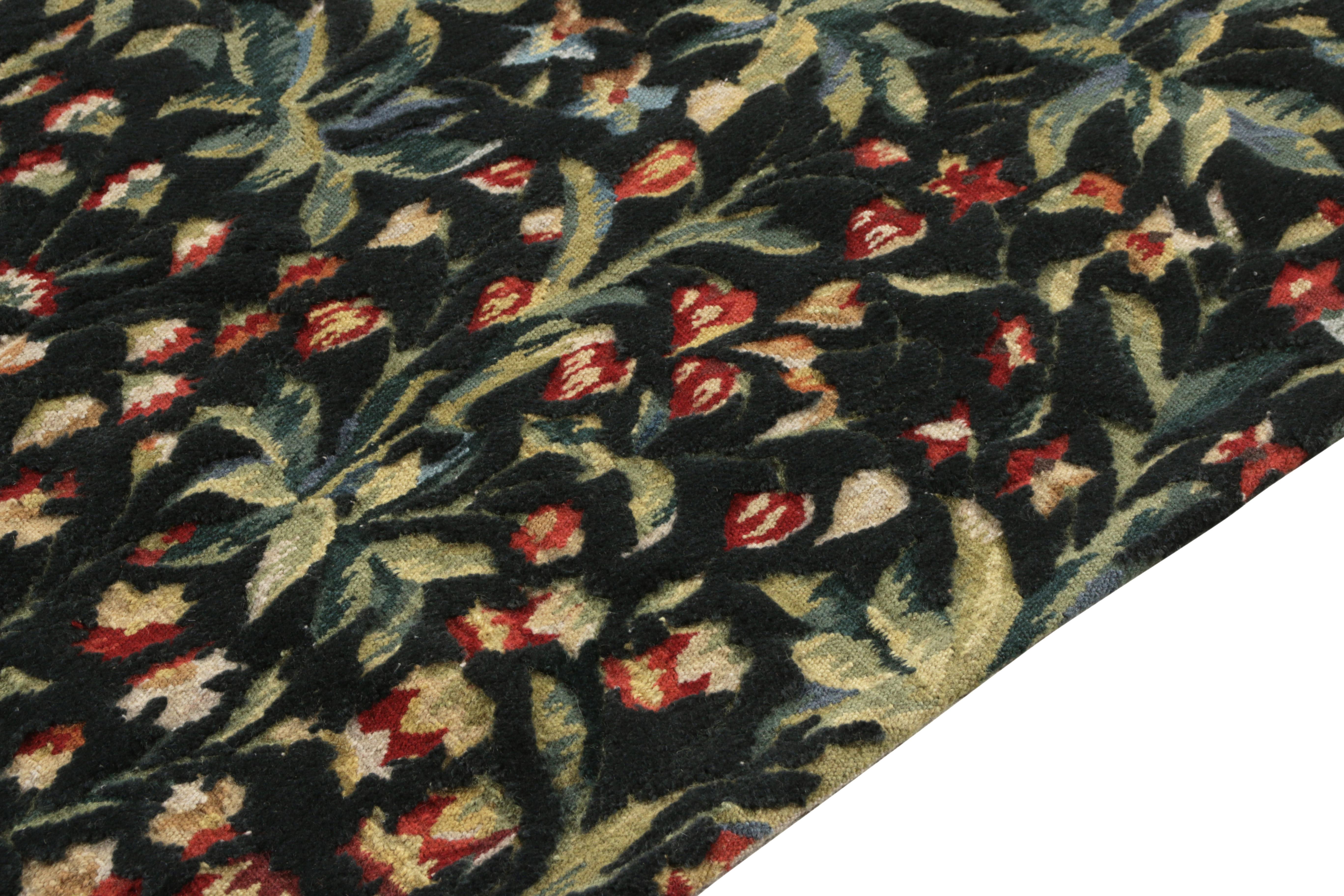 Rug & Kilim’s Tudor Style Pictorial Rug, Green and Blue Floral Pattern In New Condition For Sale In Long Island City, NY