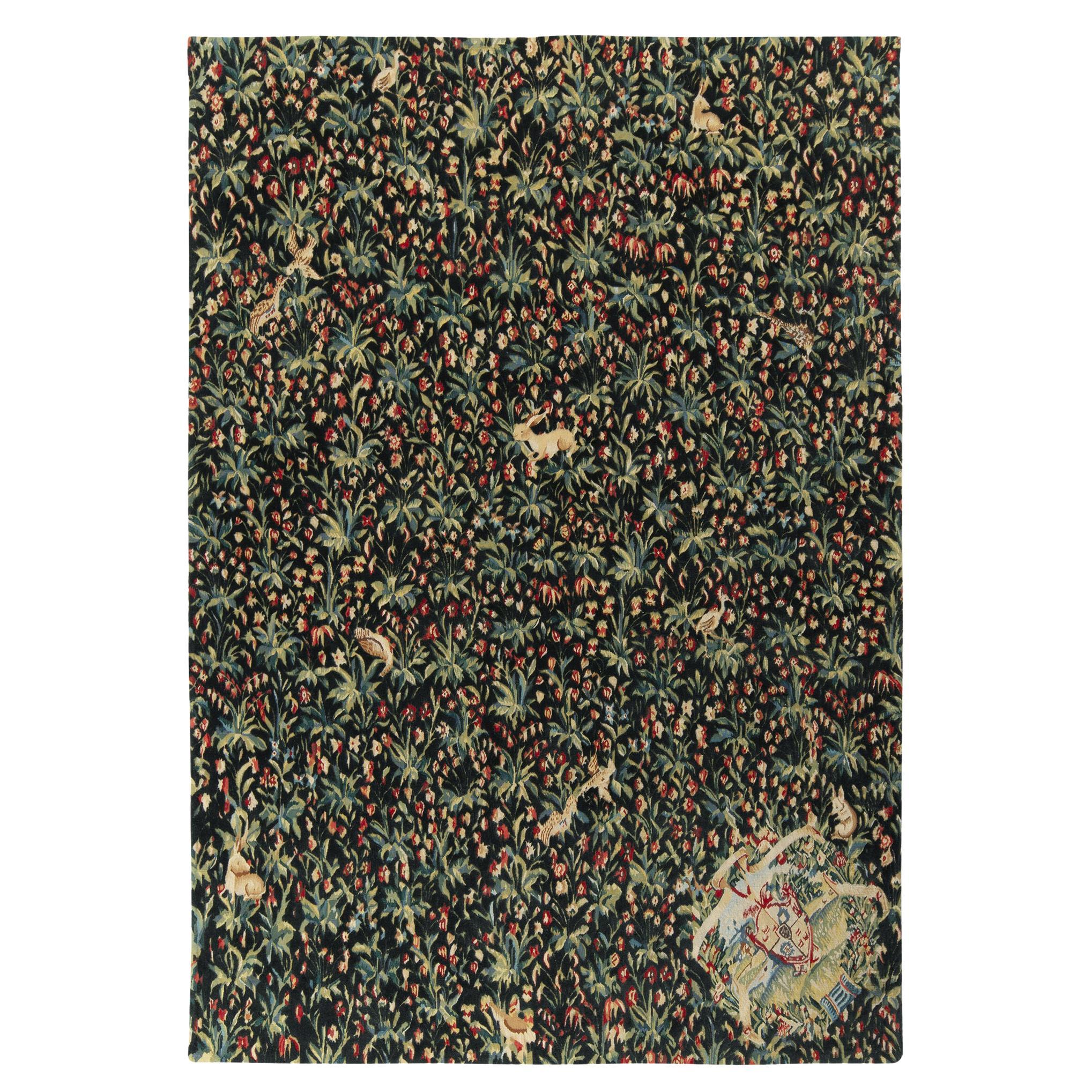 Tapis et tapis pictural de style Tudor Kilims, motif floral vert et bleu