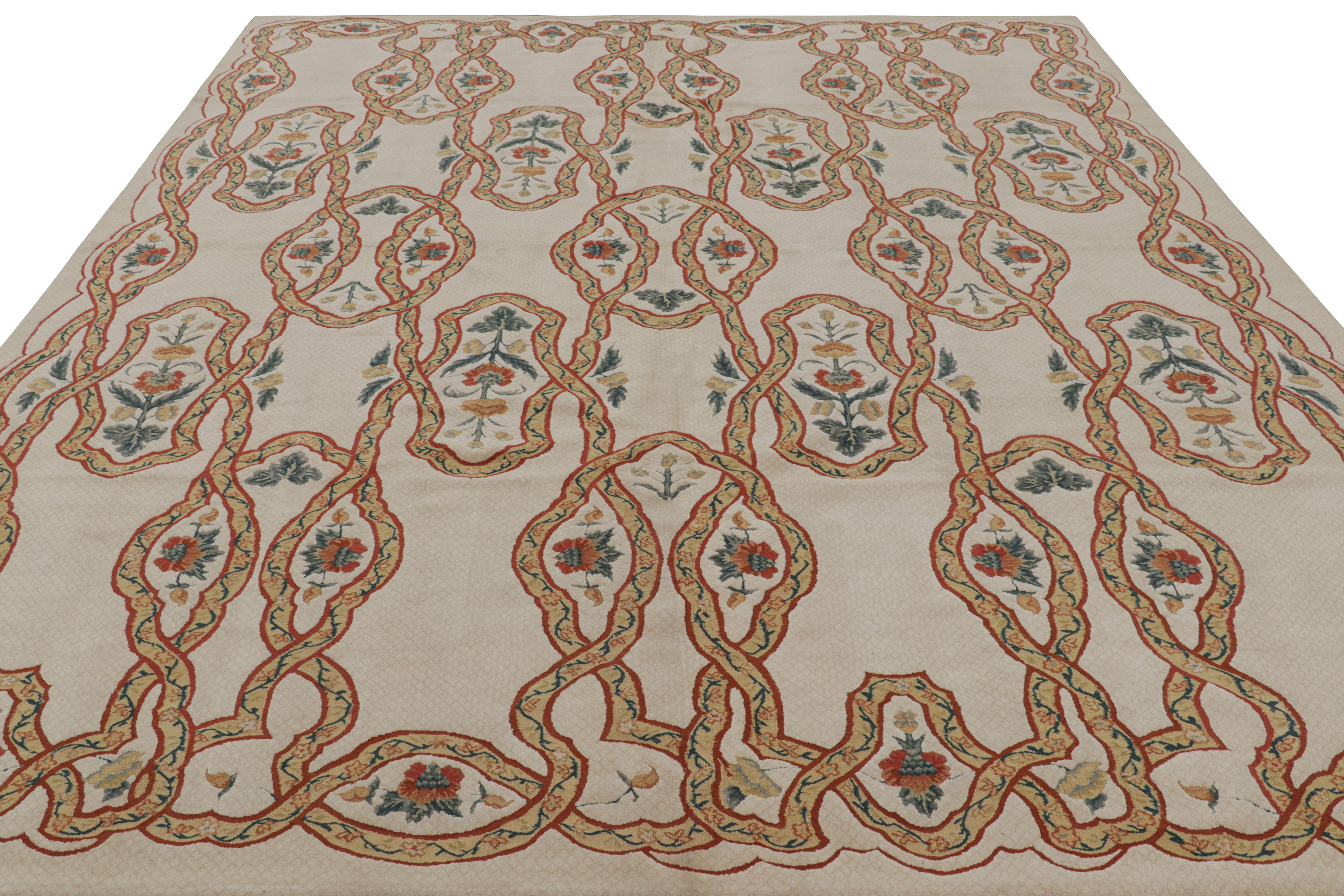 Rug & Kilim’s Tudor Style Rug in Beige-Cream with Geometric and Floral Patterns In New Condition For Sale In Long Island City, NY