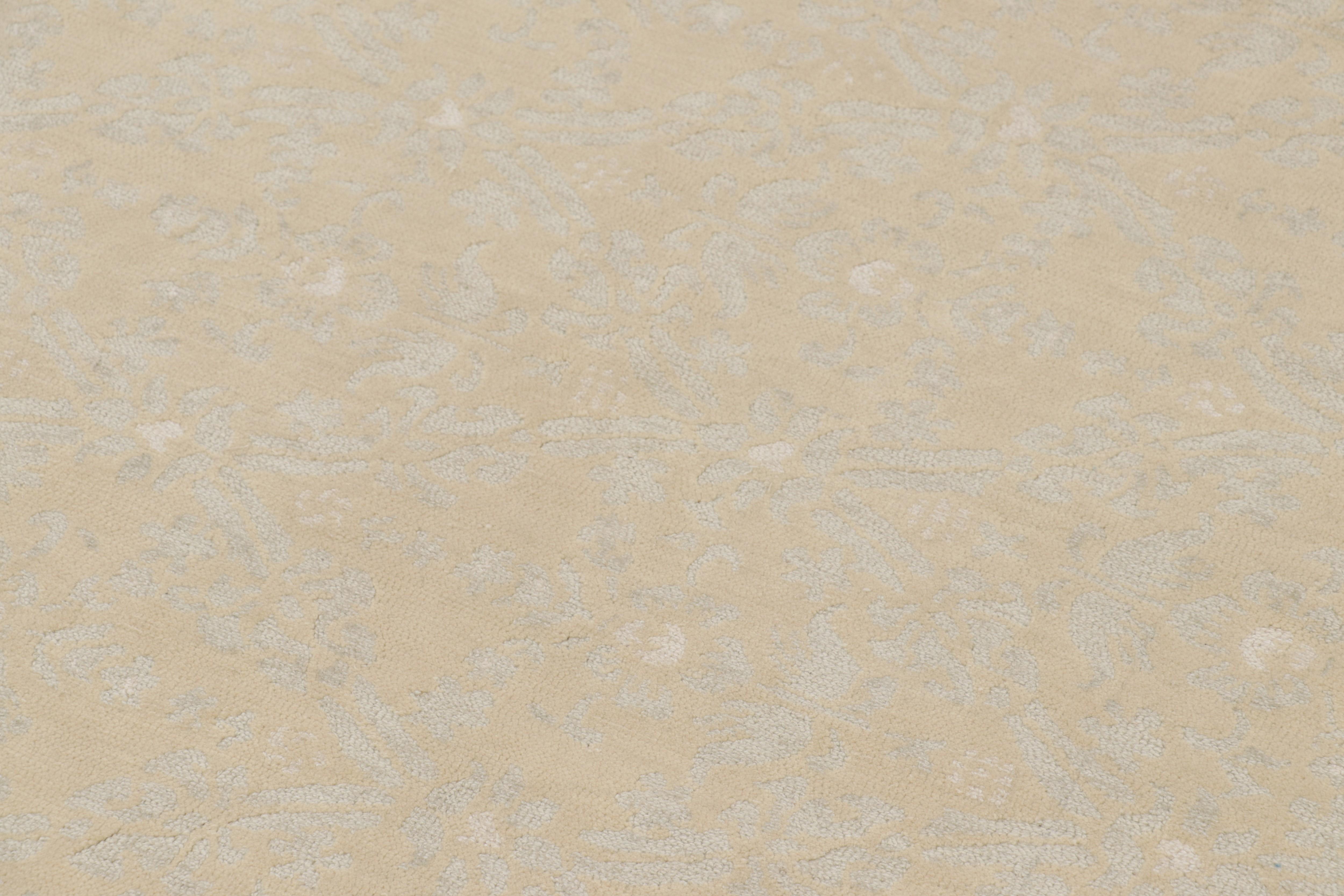 Chinese Rug & Kilim’s Tudor Style Rug in Beige, Gray All Over Floral Pattern For Sale