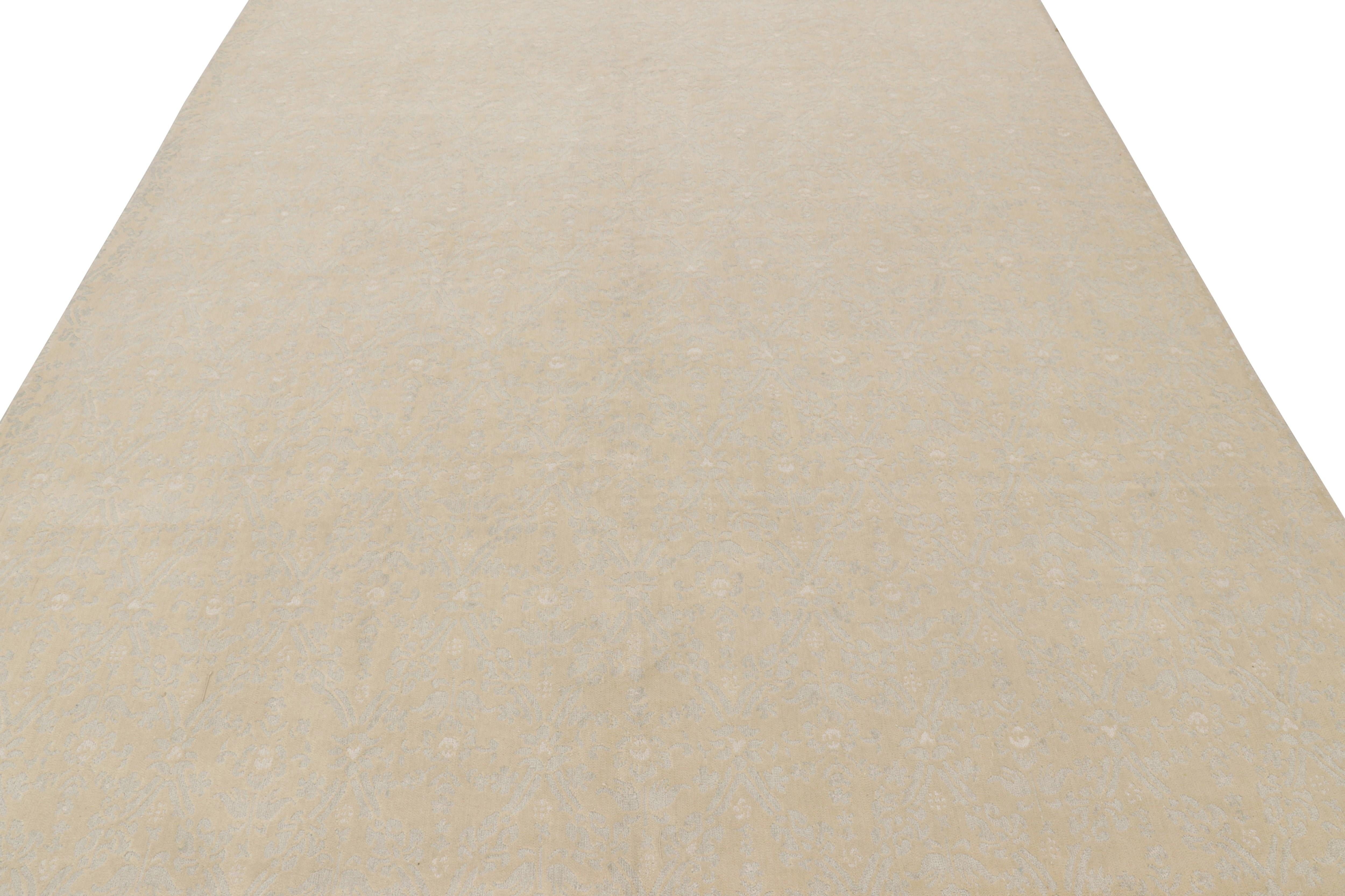 Hand-Knotted Rug & Kilim’s Tudor Style Rug in Beige, Gray All Over Floral Pattern For Sale