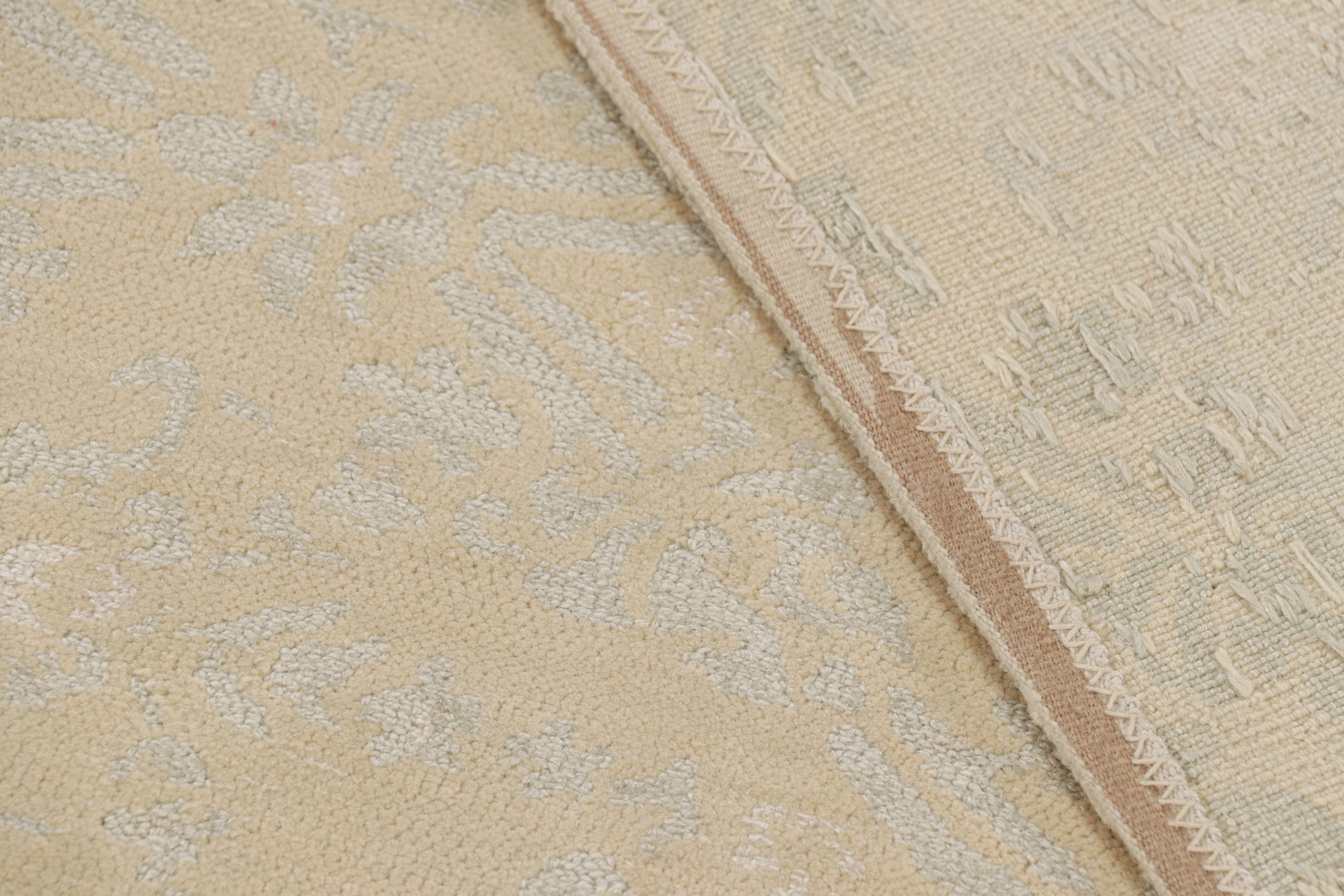 Wool Rug & Kilim’s Tudor Style Rug in Beige, Gray All Over Floral Pattern For Sale