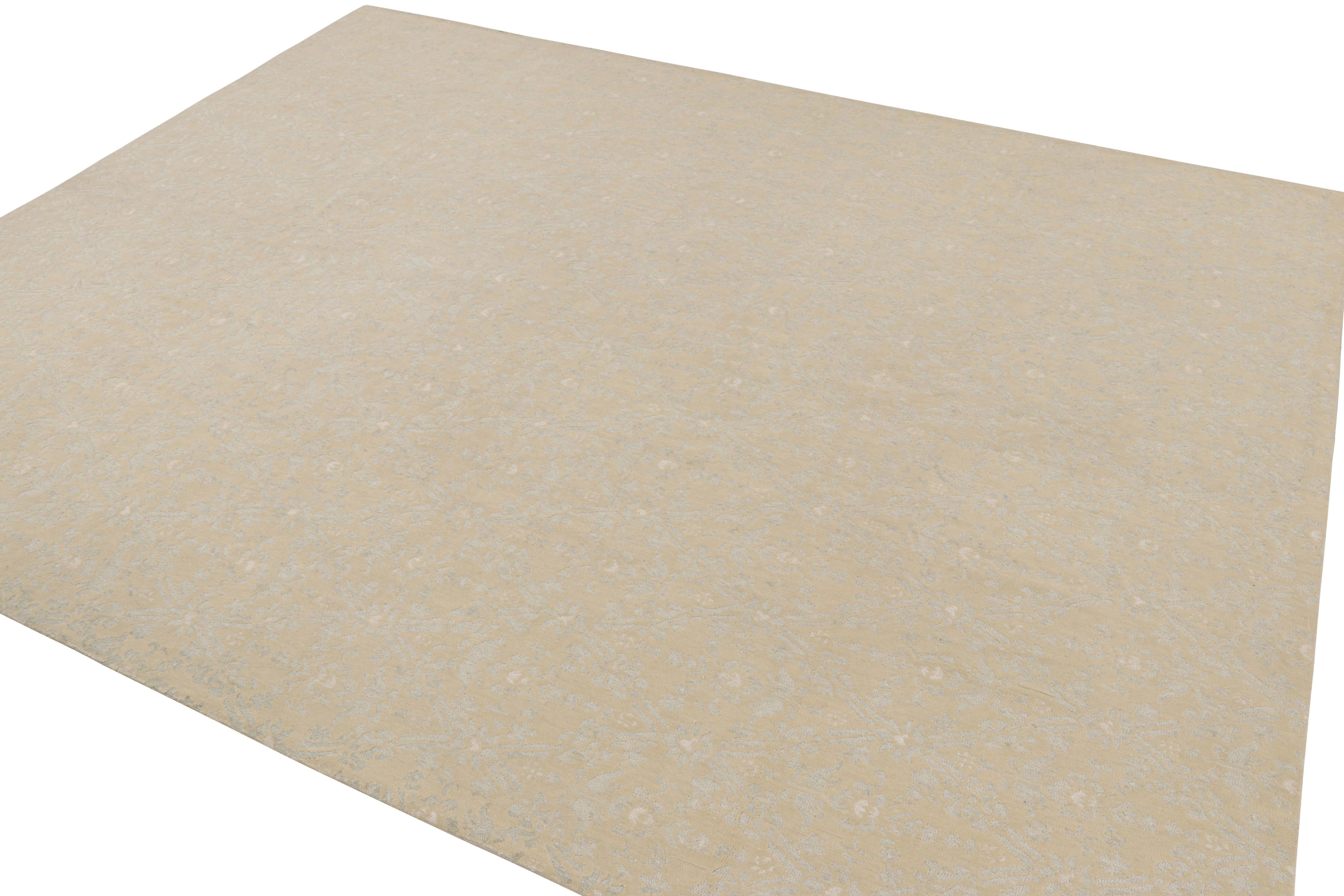 Rug & Kilim’s Tudor Style Rug in Beige, Gray All Over Floral Pattern In New Condition For Sale In Long Island City, NY