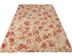 Rug & Kilim’s Tudor Style Rug in Beige, Red & White Floral Pattern