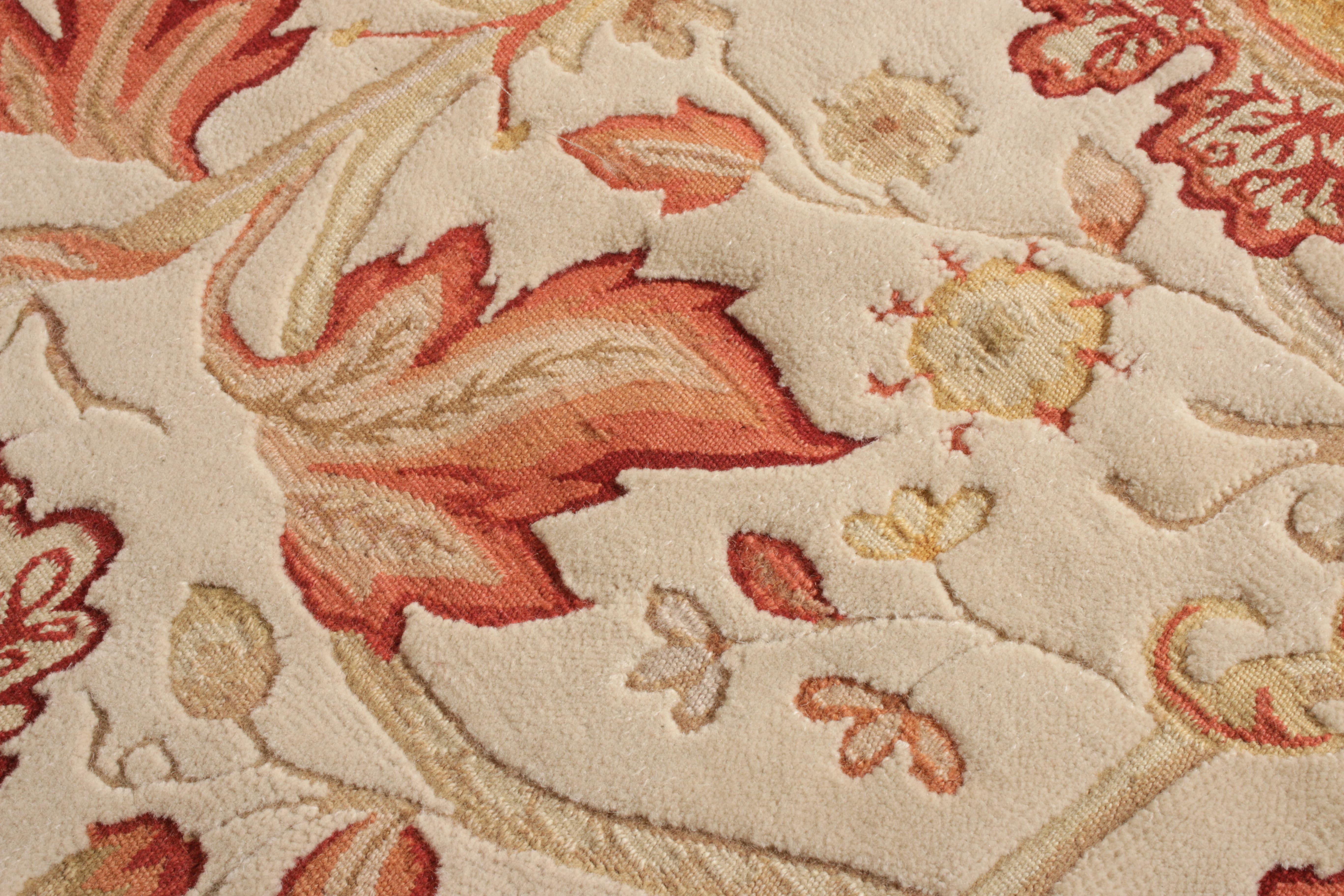 Hand-Knotted Rug & Kilim’s Tudor Style Rug in Beige, Red & White Floral Pattern For Sale