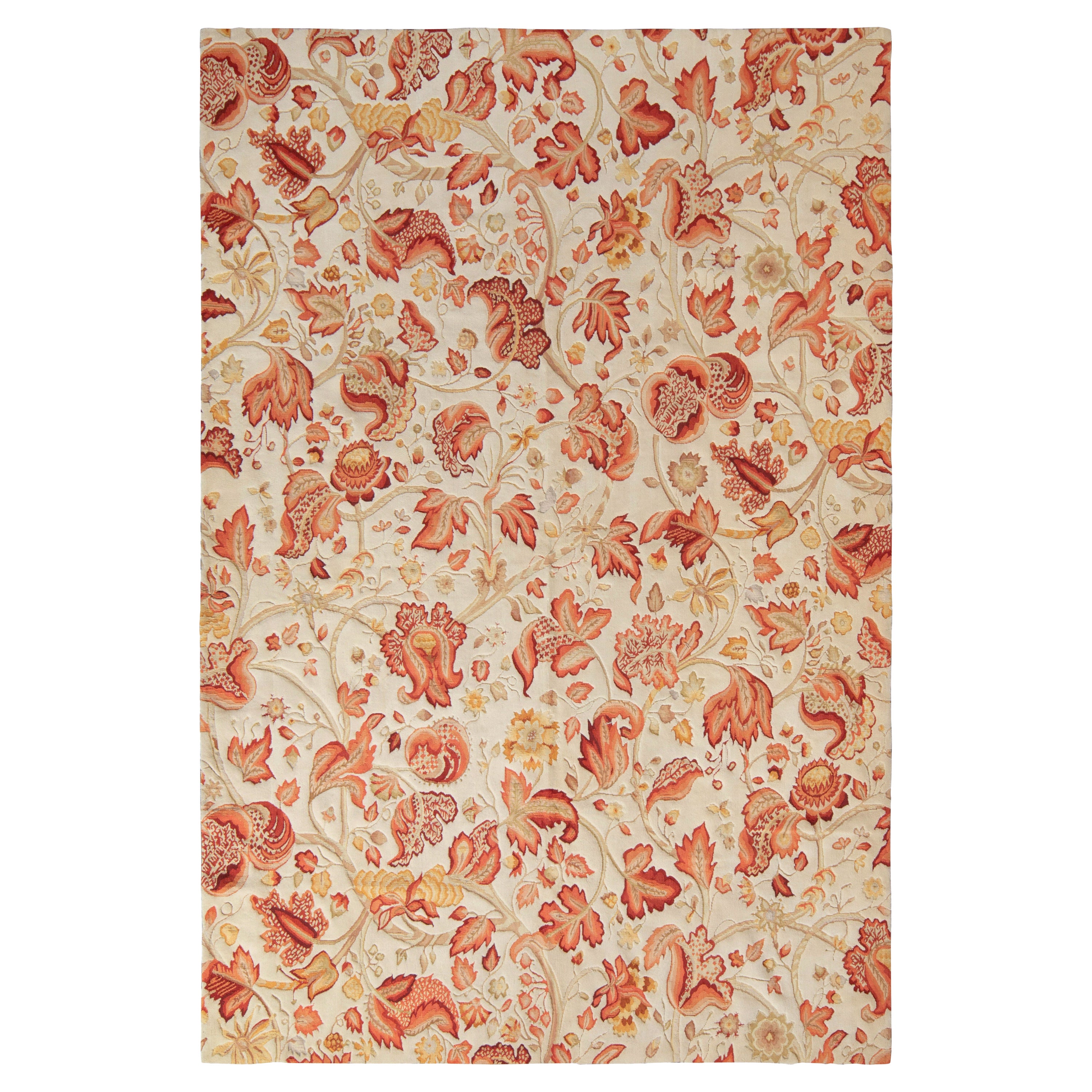 Rug & Kilim’s Tudor Style Rug in Beige, Red & White Floral Pattern