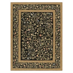 Rug & Kilim’s Tudor Style Rug in Black and Gold with Floral Patterns