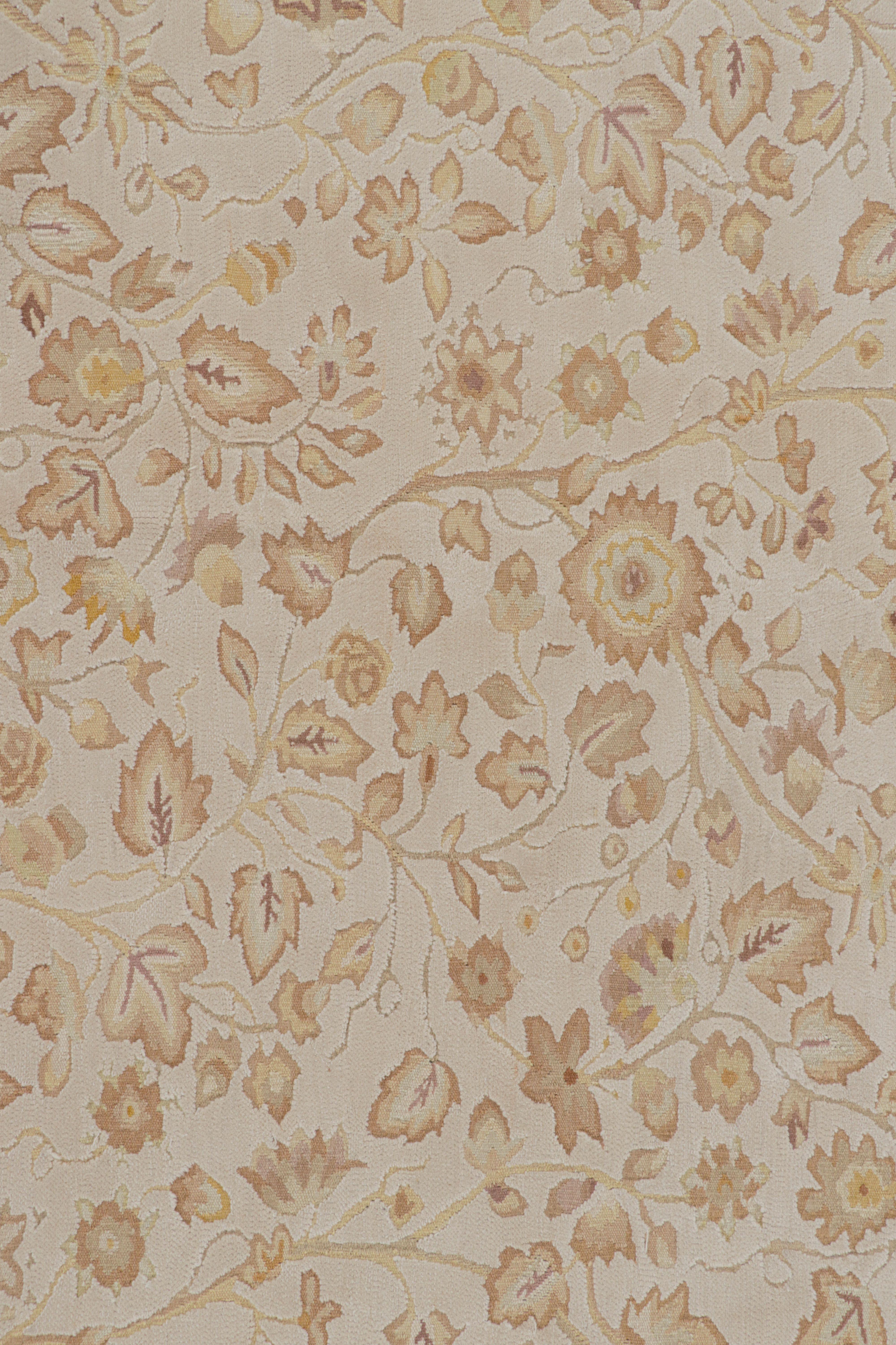 Chinese Rug & Kilim’s Tudor Style Rug in Cream with Beige-Brown Floral Patterns For Sale