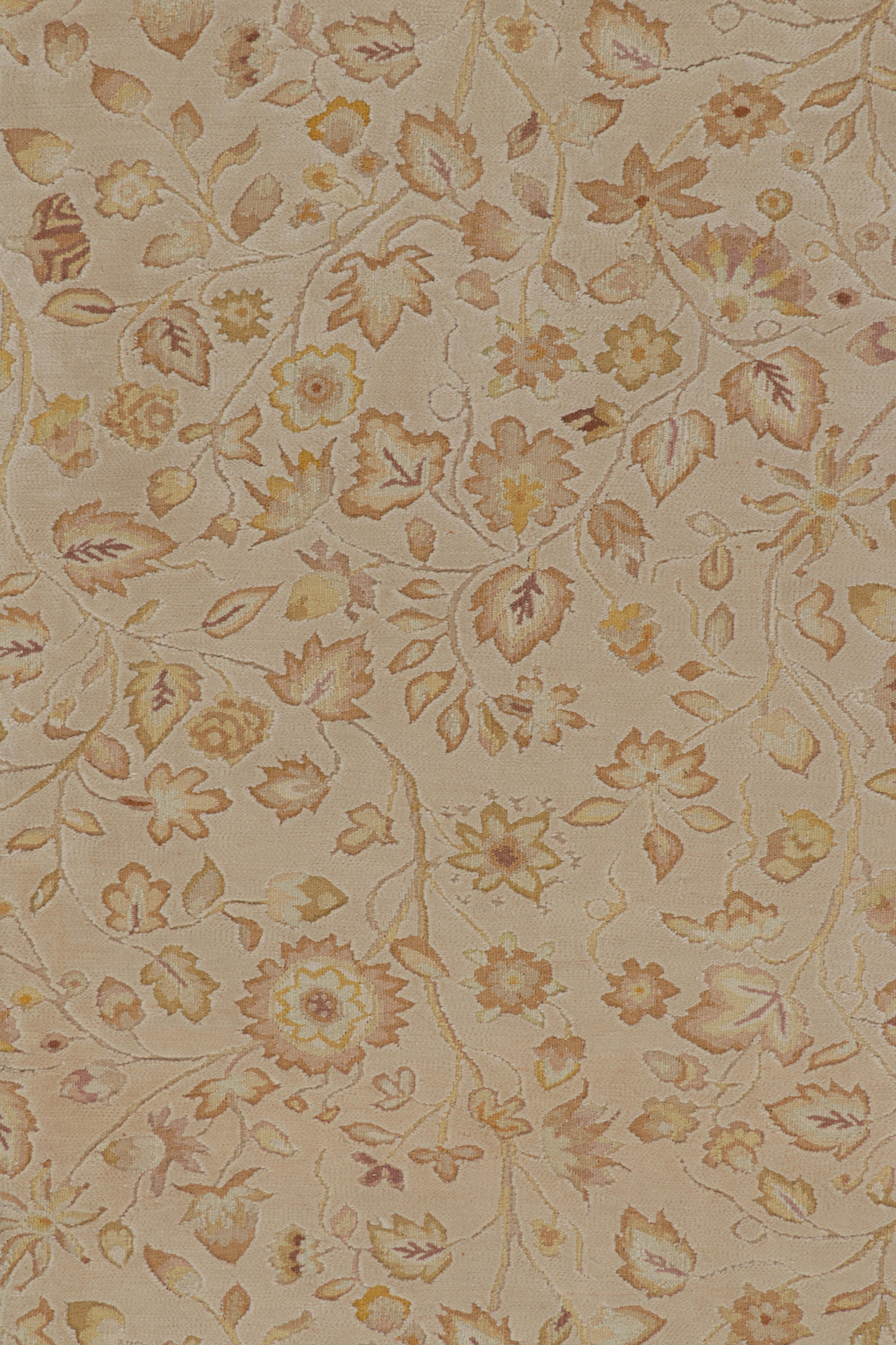 Chinese Rug & Kilim’s Tudor Style Rug in Cream with Beige-Brown Floral Patterns For Sale