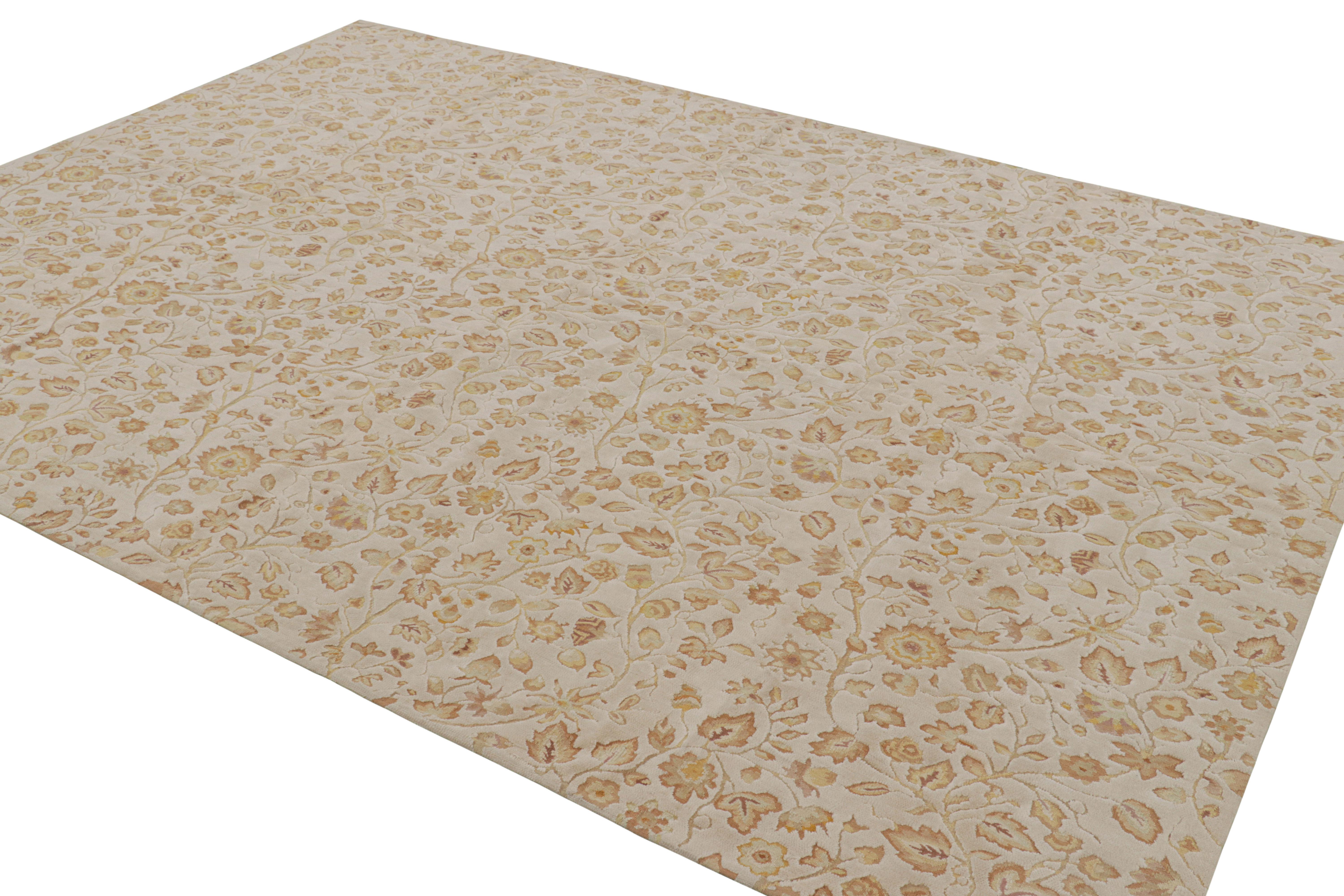 Hand-Woven Rug & Kilim’s Tudor Style Rug in Cream with Beige-Brown Floral Patterns For Sale