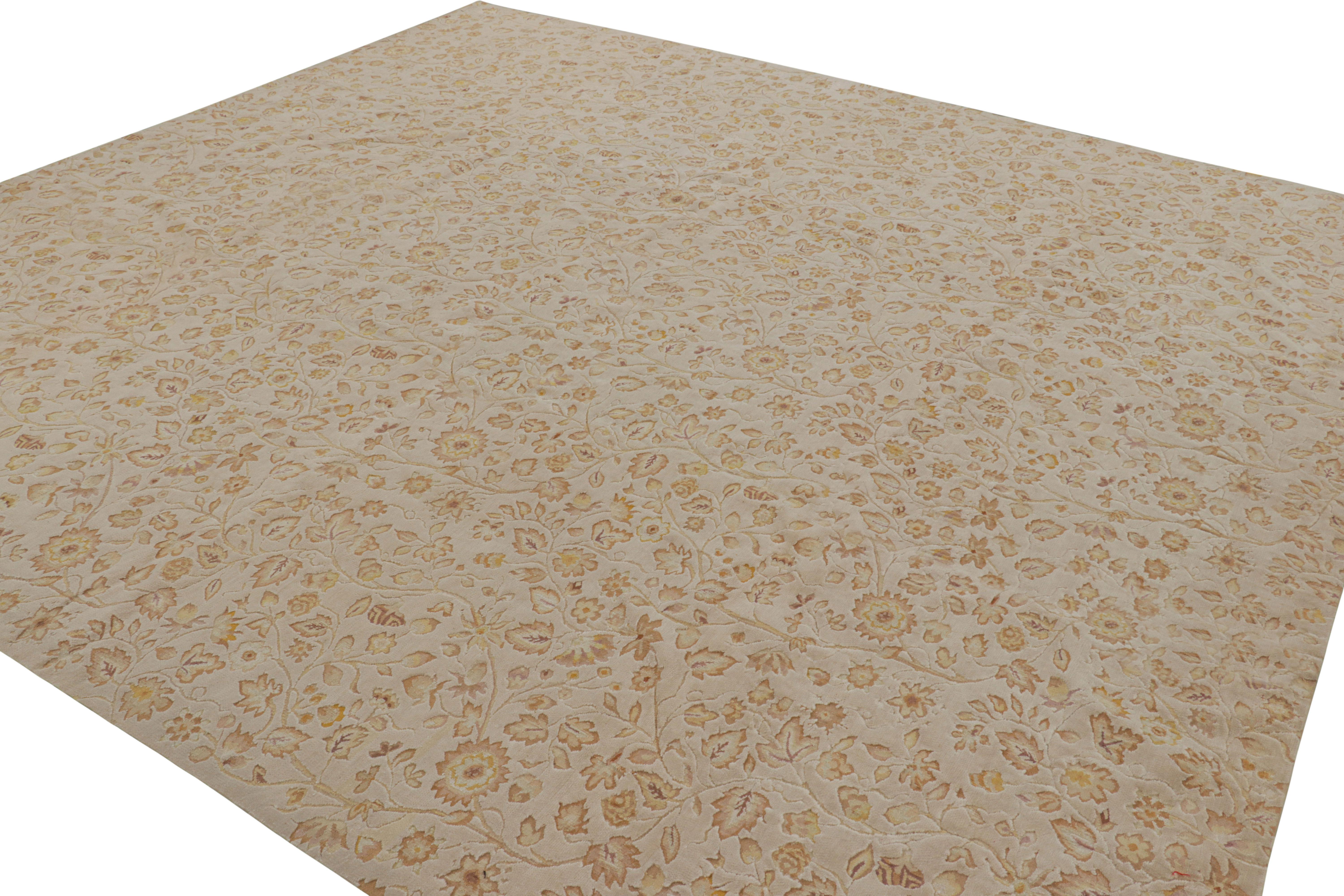 Hand-Woven Rug & Kilim’s Tudor Style Rug in Cream with Beige-Brown Floral Patterns For Sale
