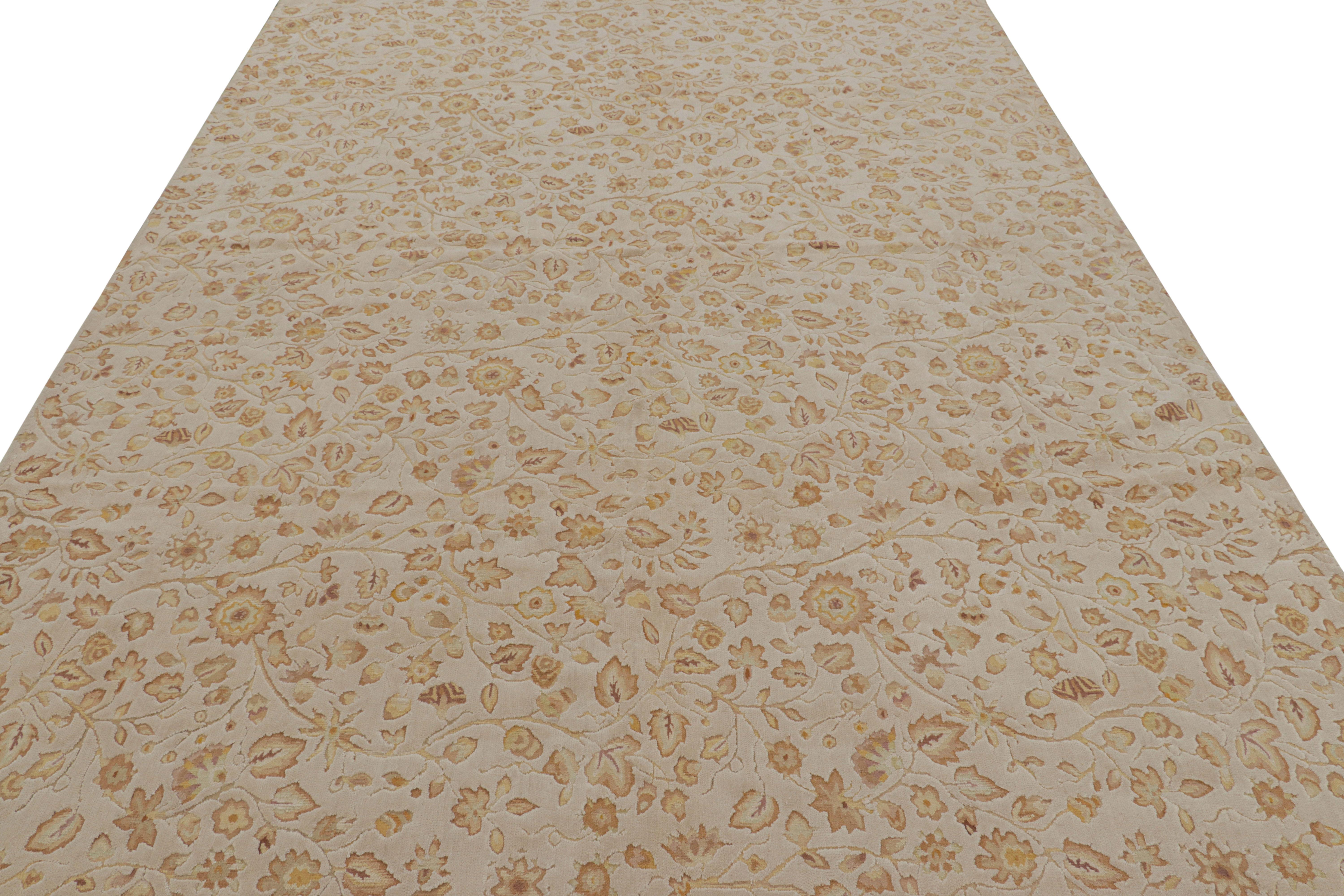 Rug & Kilim’s Tudor Style Rug in Cream with Beige-Brown Floral Patterns In New Condition For Sale In Long Island City, NY