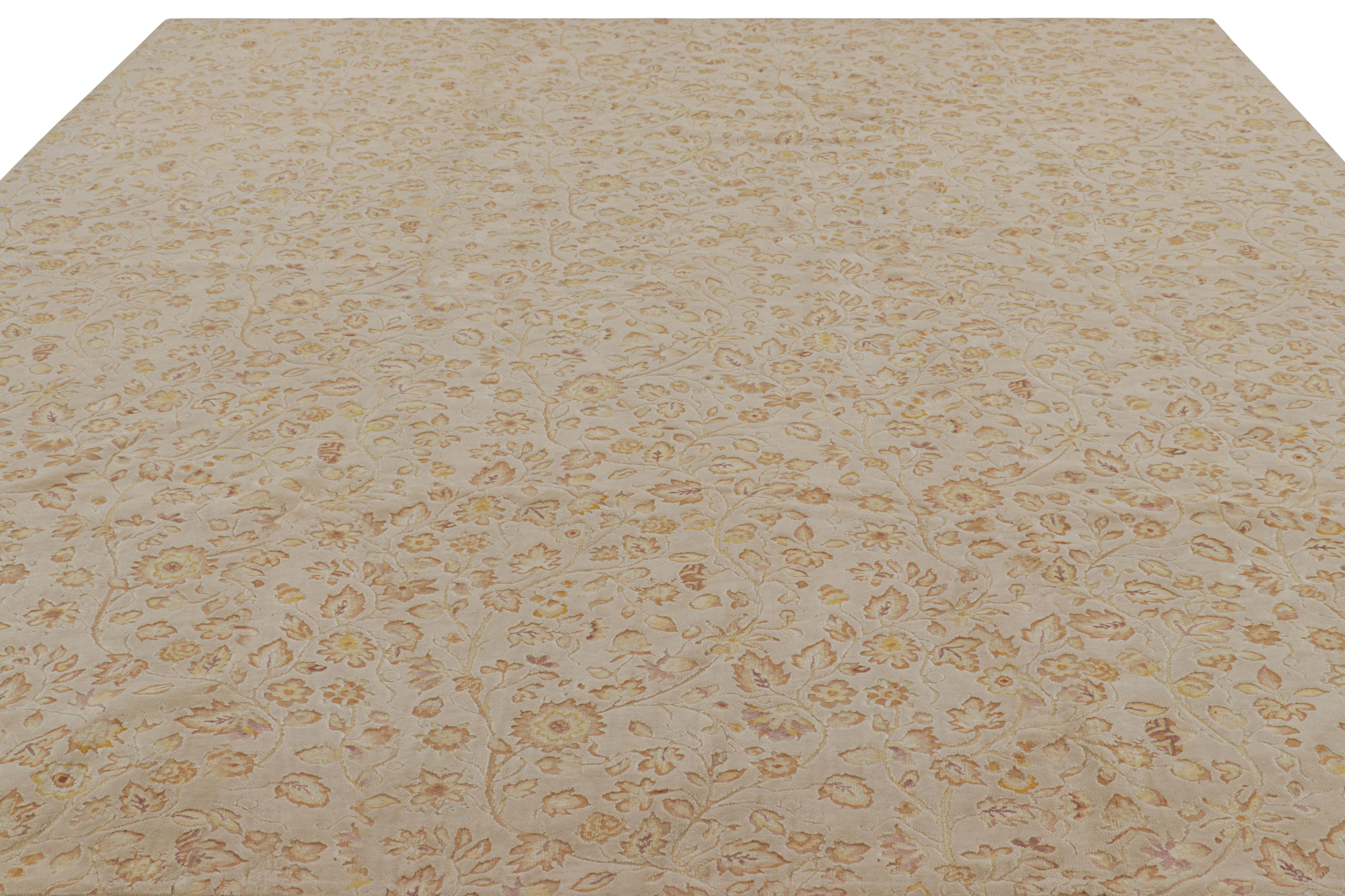 Rug & Kilim’s Tudor Style Rug in Cream with Beige-Brown Floral Patterns In New Condition For Sale In Long Island City, NY