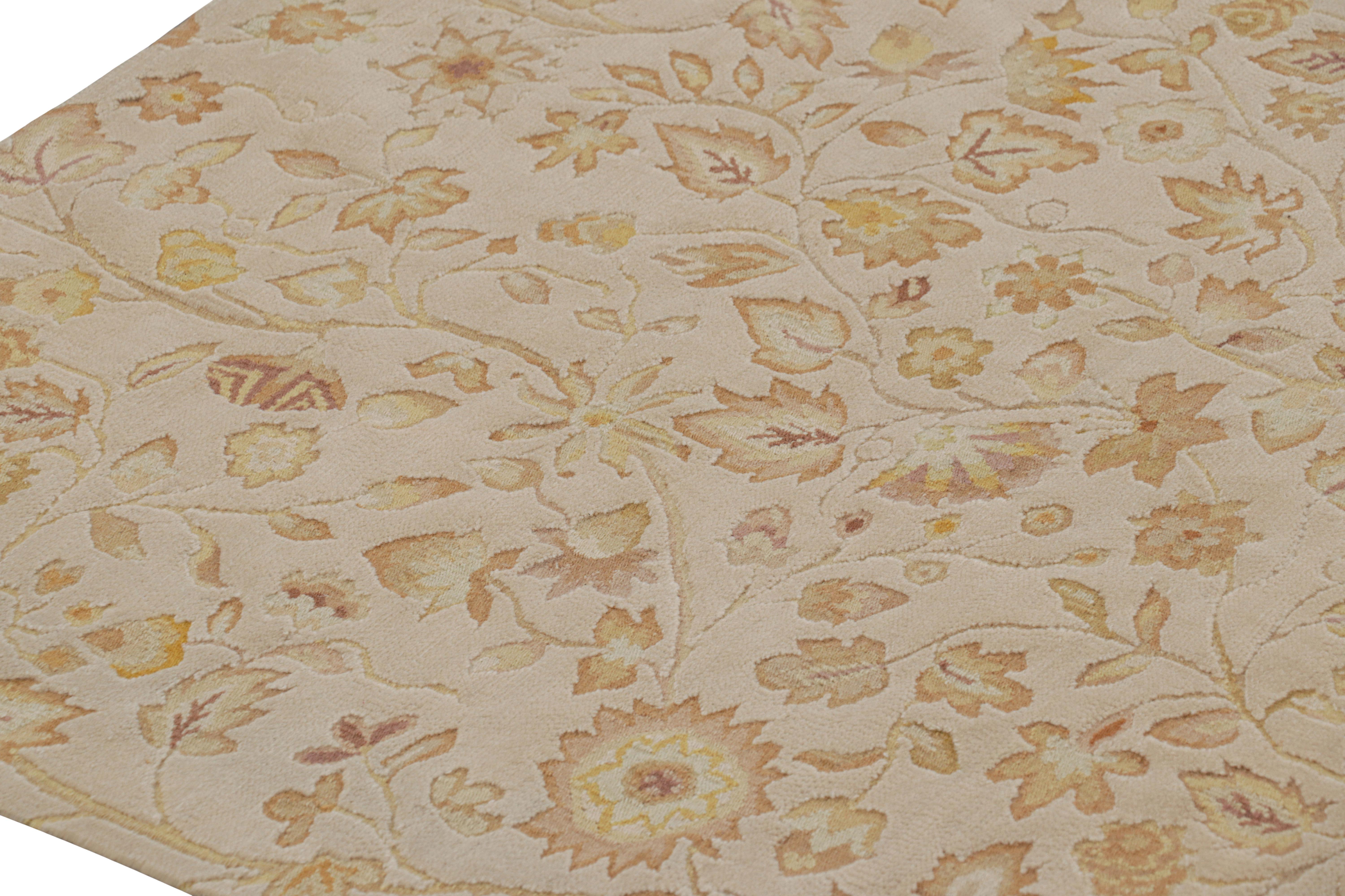 Contemporary Rug & Kilim’s Tudor Style Rug in Cream with Beige-Brown Floral Patterns For Sale