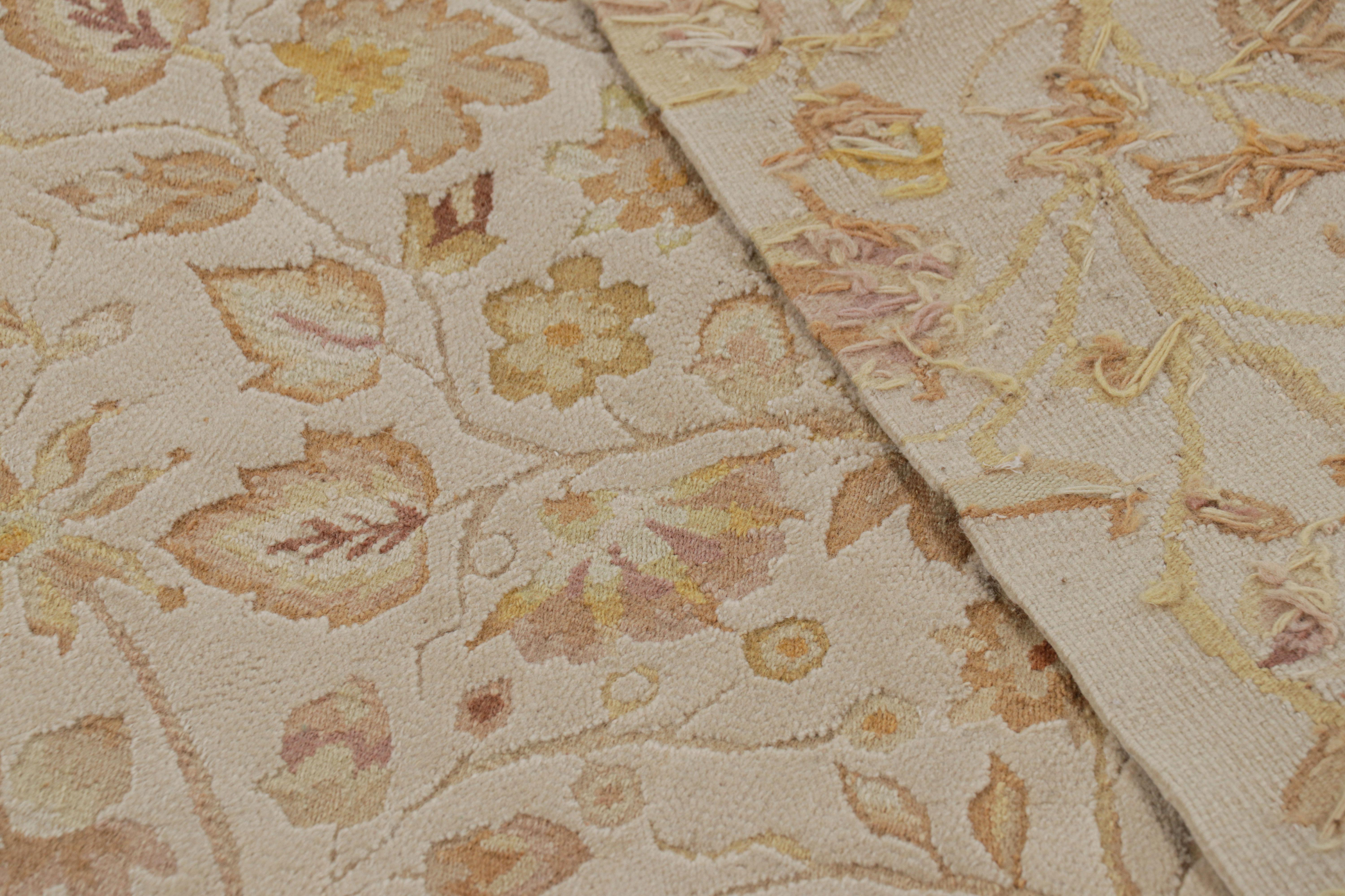 Wool Rug & Kilim’s Tudor Style Rug in Cream with Beige-Brown Floral Patterns For Sale