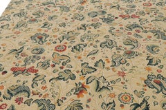 Rug & Kilim’s Tudor Style Rug in Cream with Teal Floral Patterns
