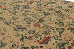 Rug & Kilim’s Tudor Style Rug in Cream with Teal Floral Patterns