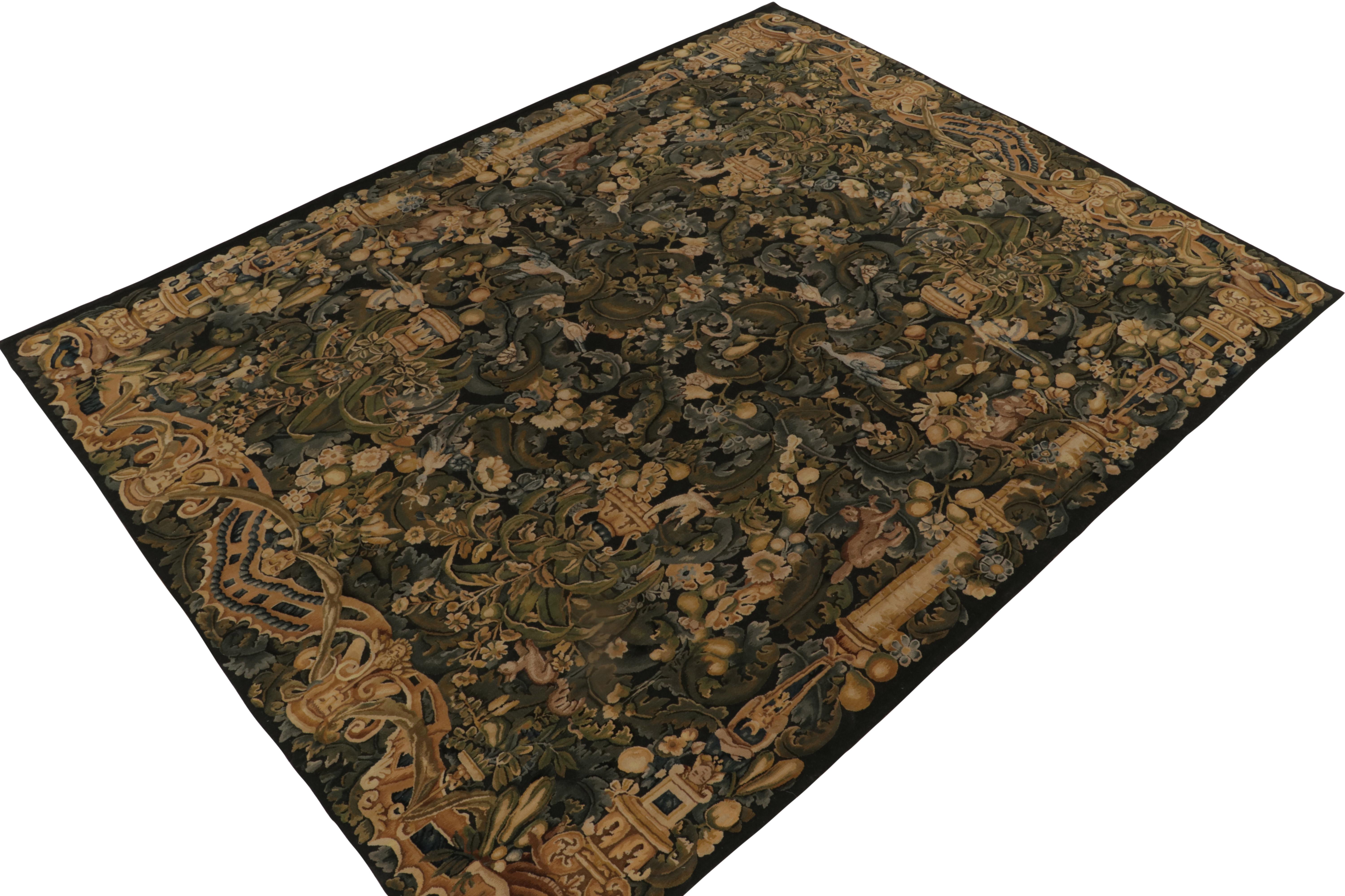 Hand-knotted in wool, a 10x12 marvel from our European collection inspired by classic Tudor rugs renowned for grand patterns and regal sensibilities of Hellenistic nature.

On the Design: Carrying a sense of Victorian impressionism bordering on