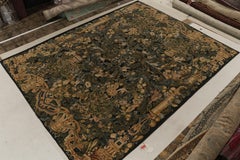 Rug & Kilim’s Tudor Style Rug in Green, Blue & Beige Botanical Pictorial Pattern