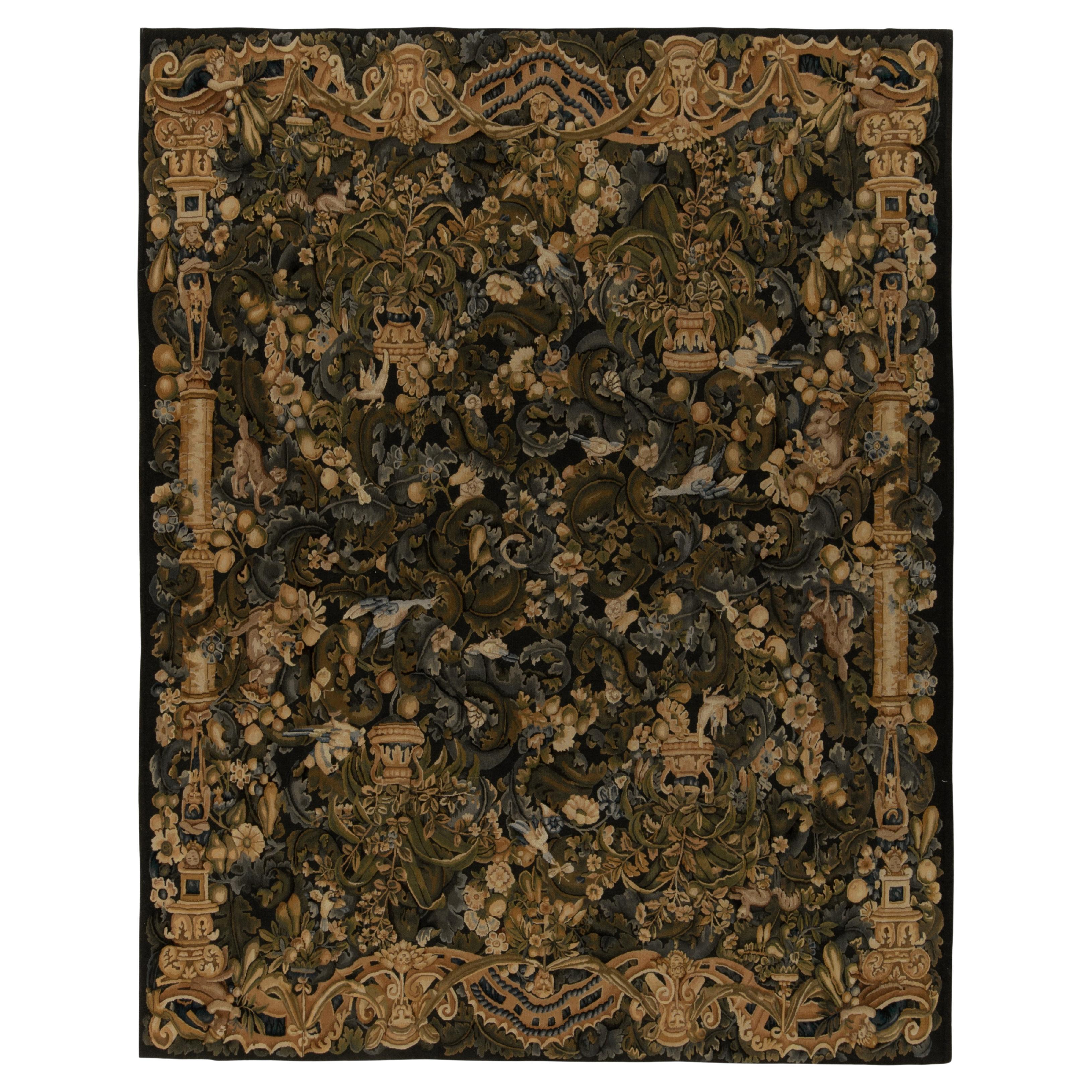 Rug & Kilim's Tudor Style Teppich in Grün, Blau & Beige mit botanischem Bildmotiv