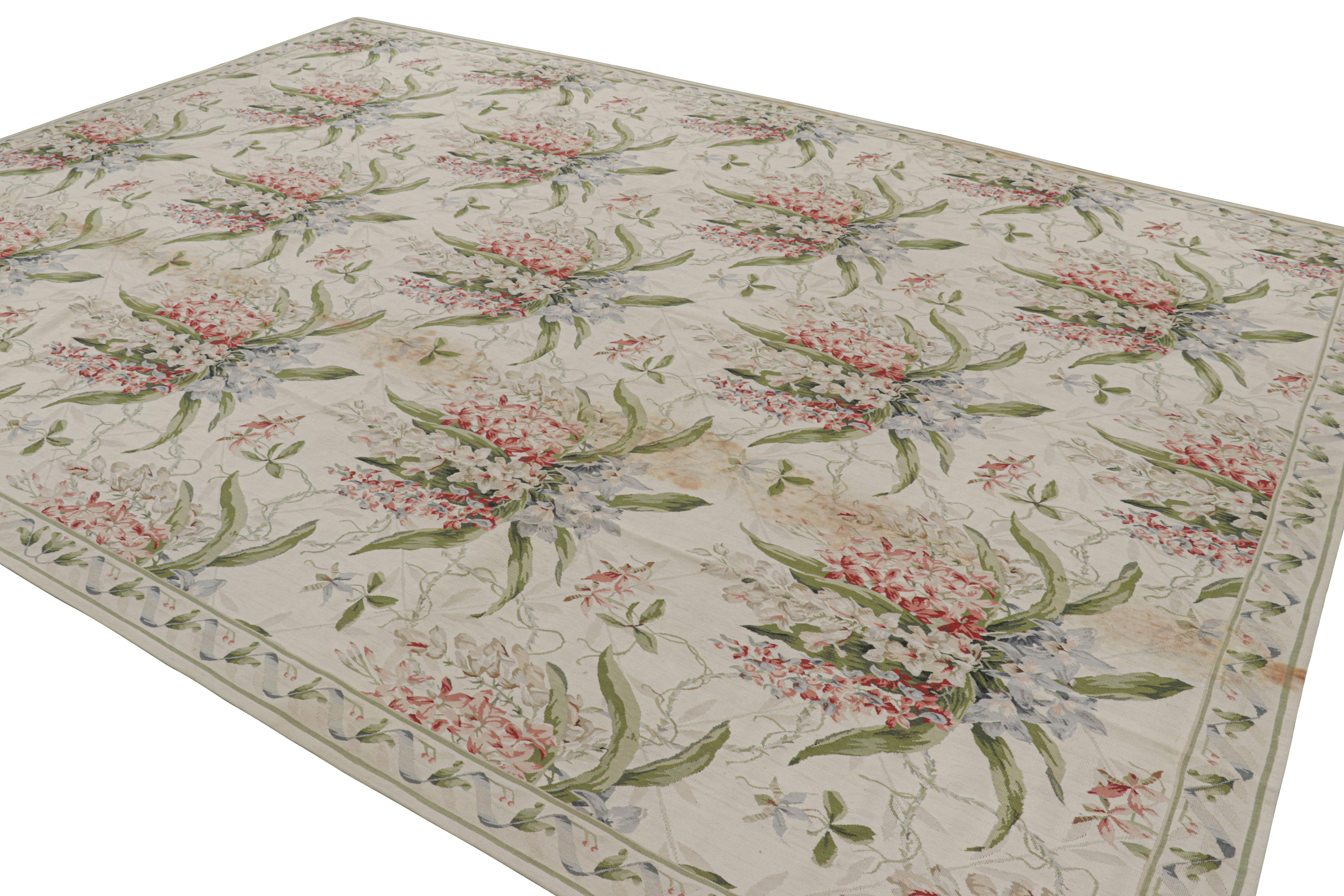 Hand-Woven Rug & Kilim’s Tudor Style Rug in White and Cream with Floral Patterns For Sale
