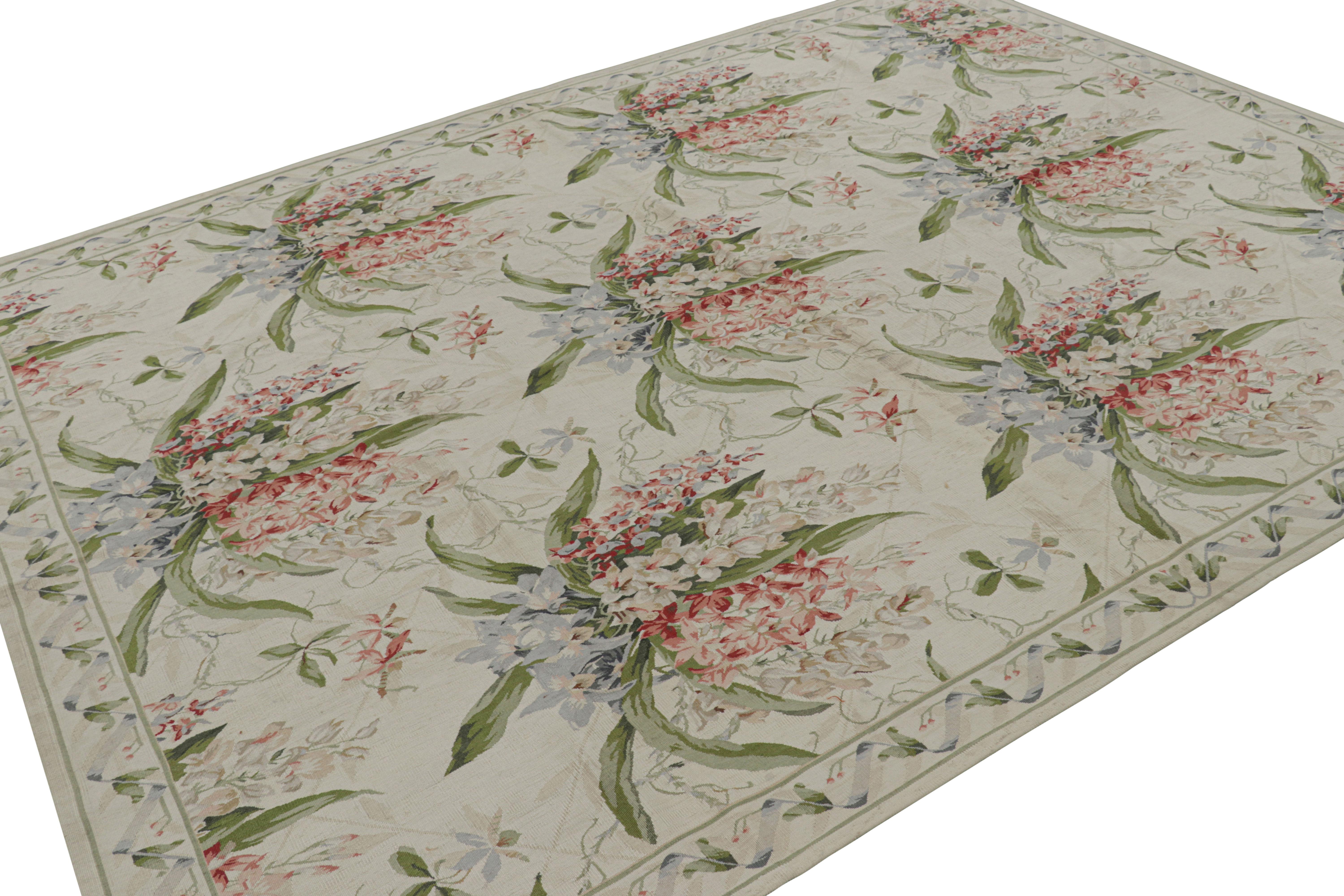 Hand-Woven Rug & Kilim’s Tudor Style Rug in White and Cream with Floral Patterns For Sale