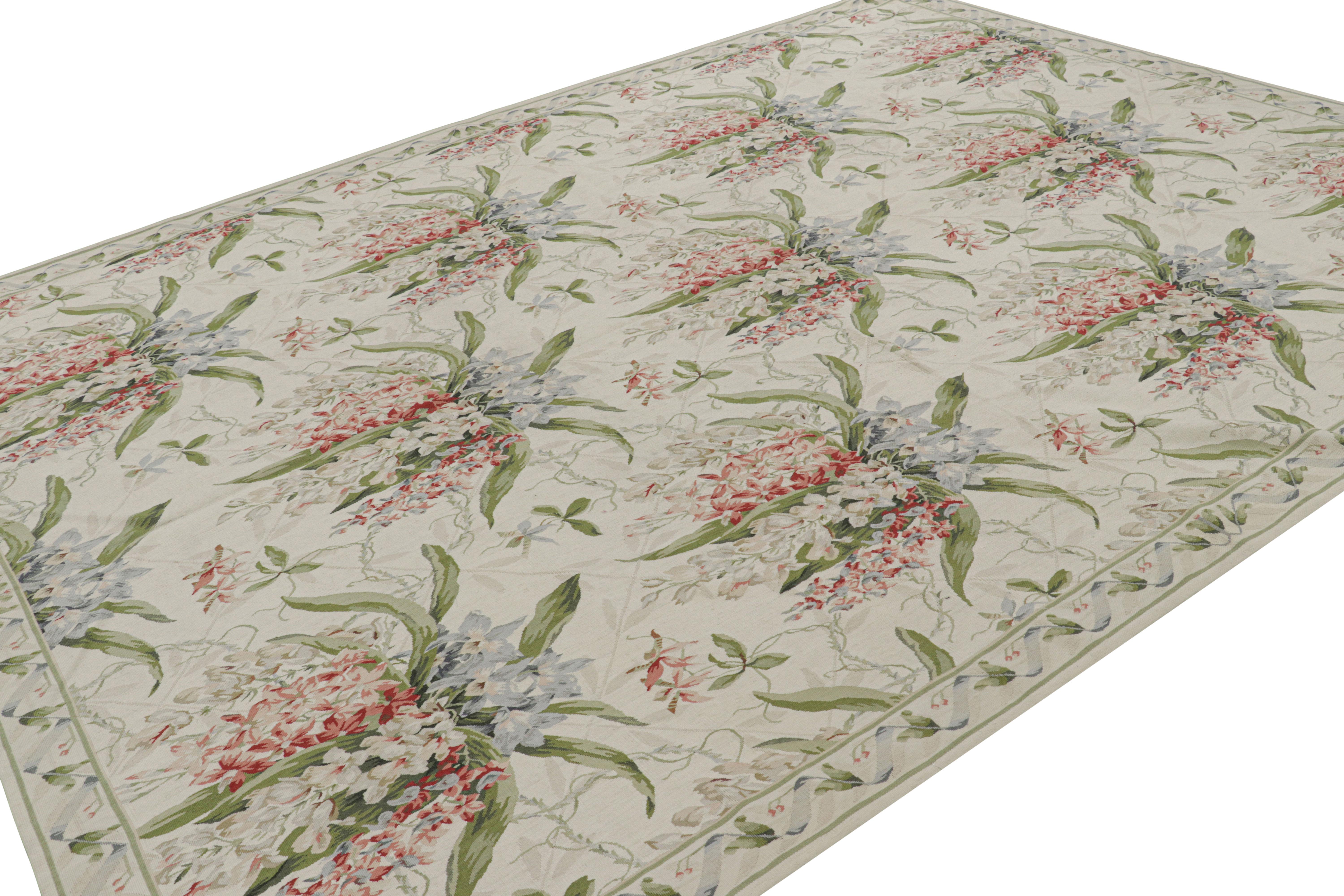 Hand-Woven Rug & Kilim’s Tudor Style Rug in White and Cream with Floral Patterns For Sale