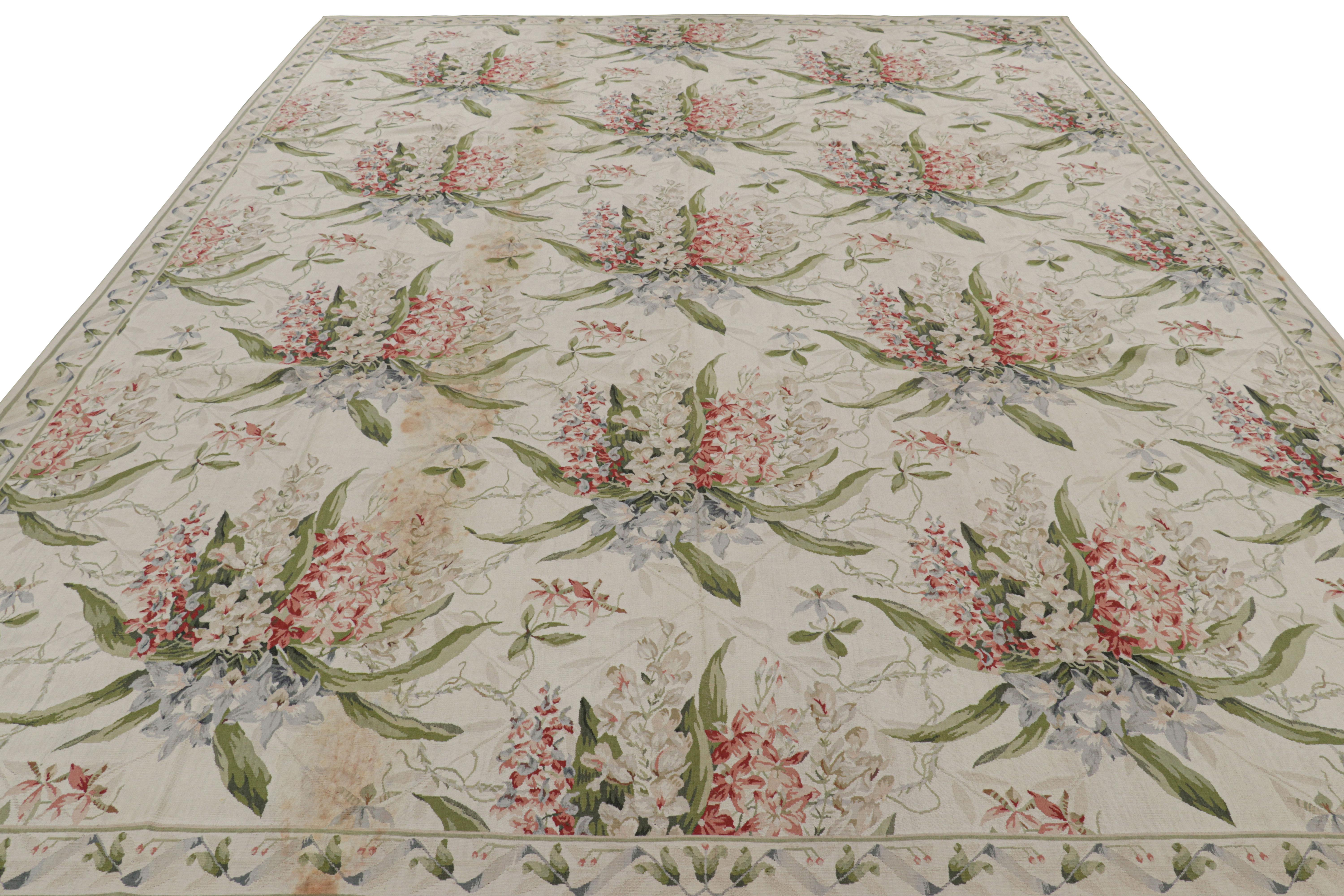 Rug & Kilim’s Tudor Style Rug in White and Cream with Floral Patterns In New Condition For Sale In Long Island City, NY