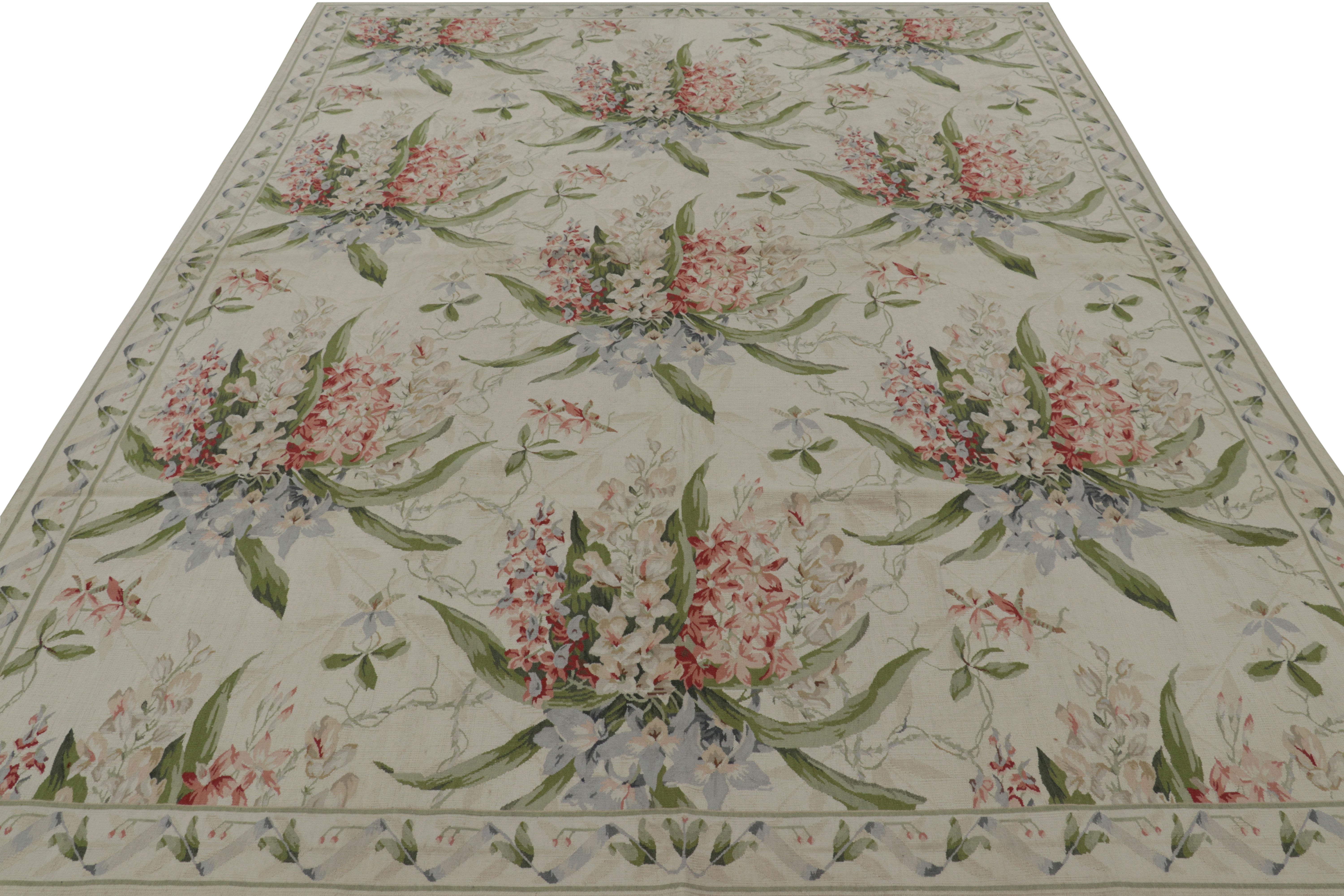 Rug & Kilim’s Tudor Style Rug in White and Cream with Floral Patterns In New Condition For Sale In Long Island City, NY