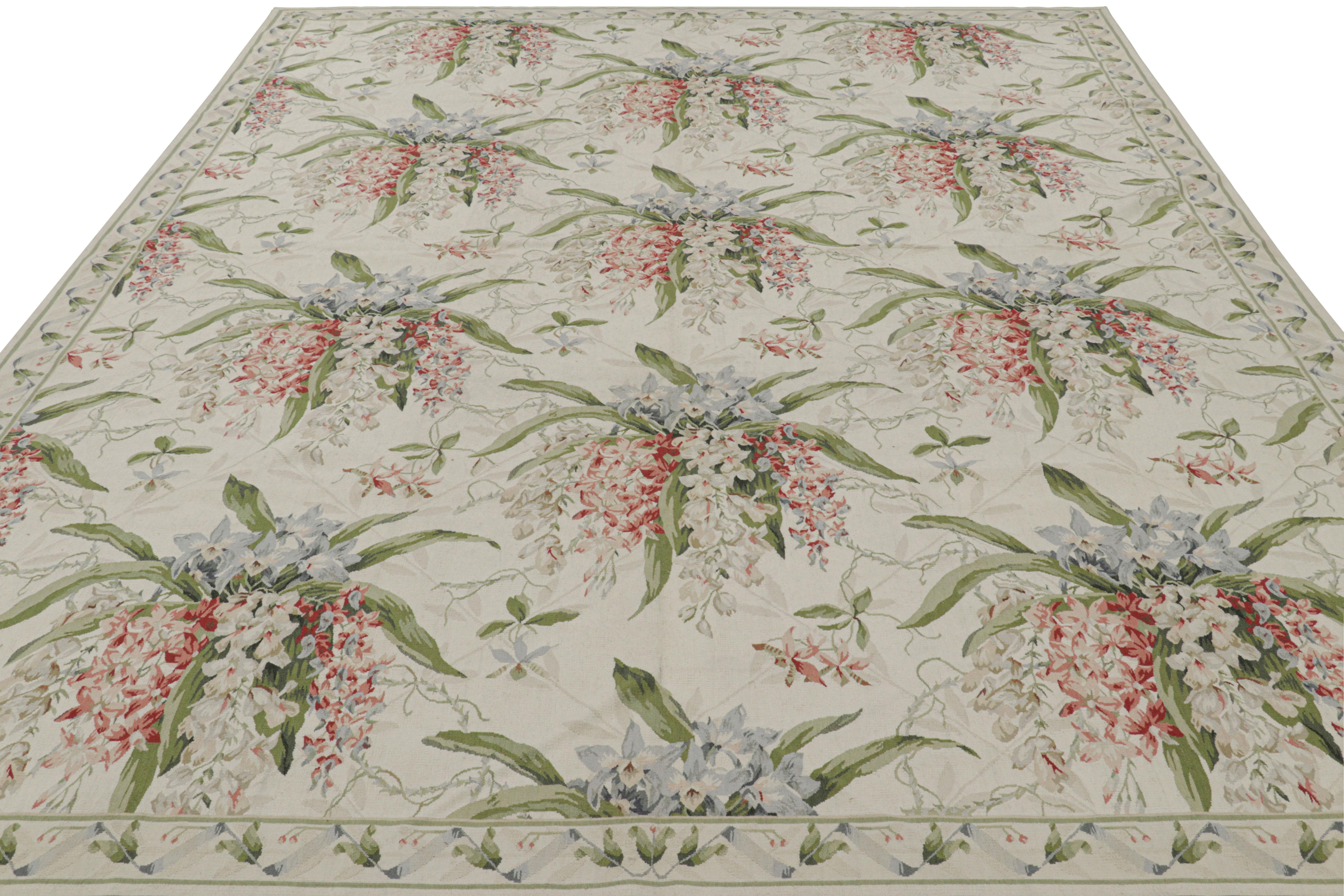 Rug & Kilim’s Tudor Style Rug in White and Cream with Floral Patterns In New Condition For Sale In Long Island City, NY