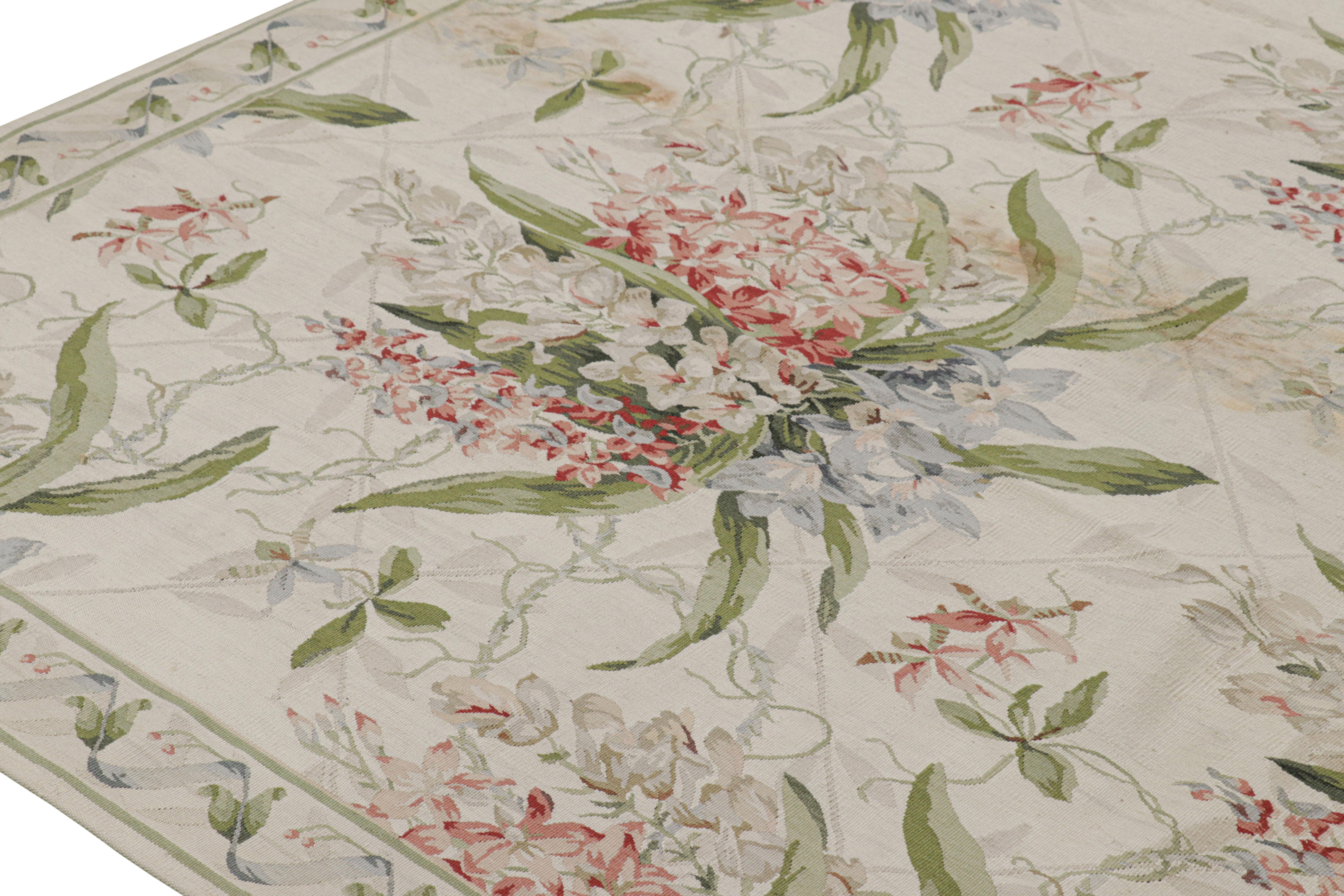 Contemporary Rug & Kilim’s Tudor Style Rug in White and Cream with Floral Patterns For Sale