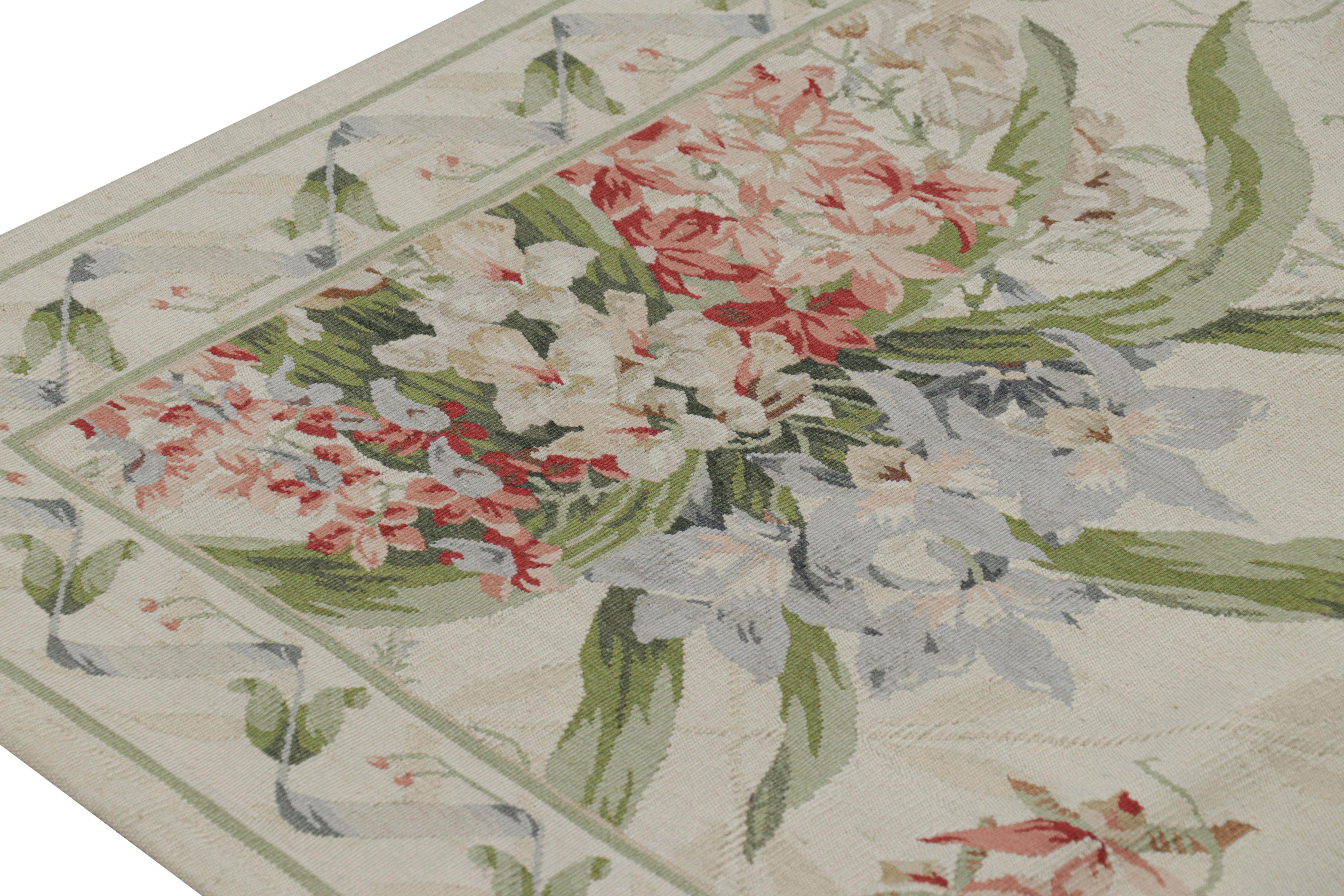 Contemporary Rug & Kilim’s Tudor Style Rug in White and Cream with Floral Patterns For Sale