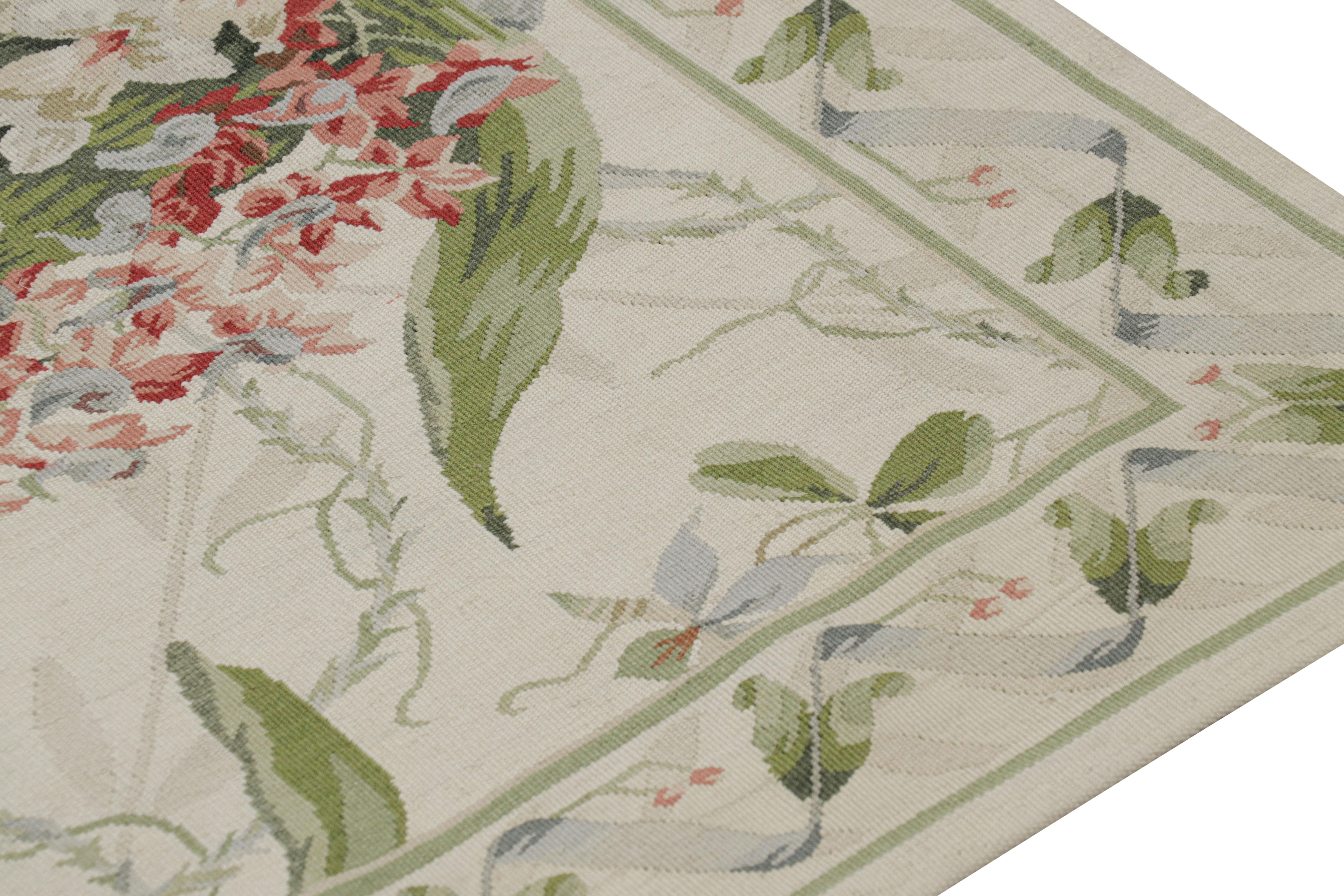 Contemporary Rug & Kilim’s Tudor Style Rug in White and Cream with Floral Patterns For Sale