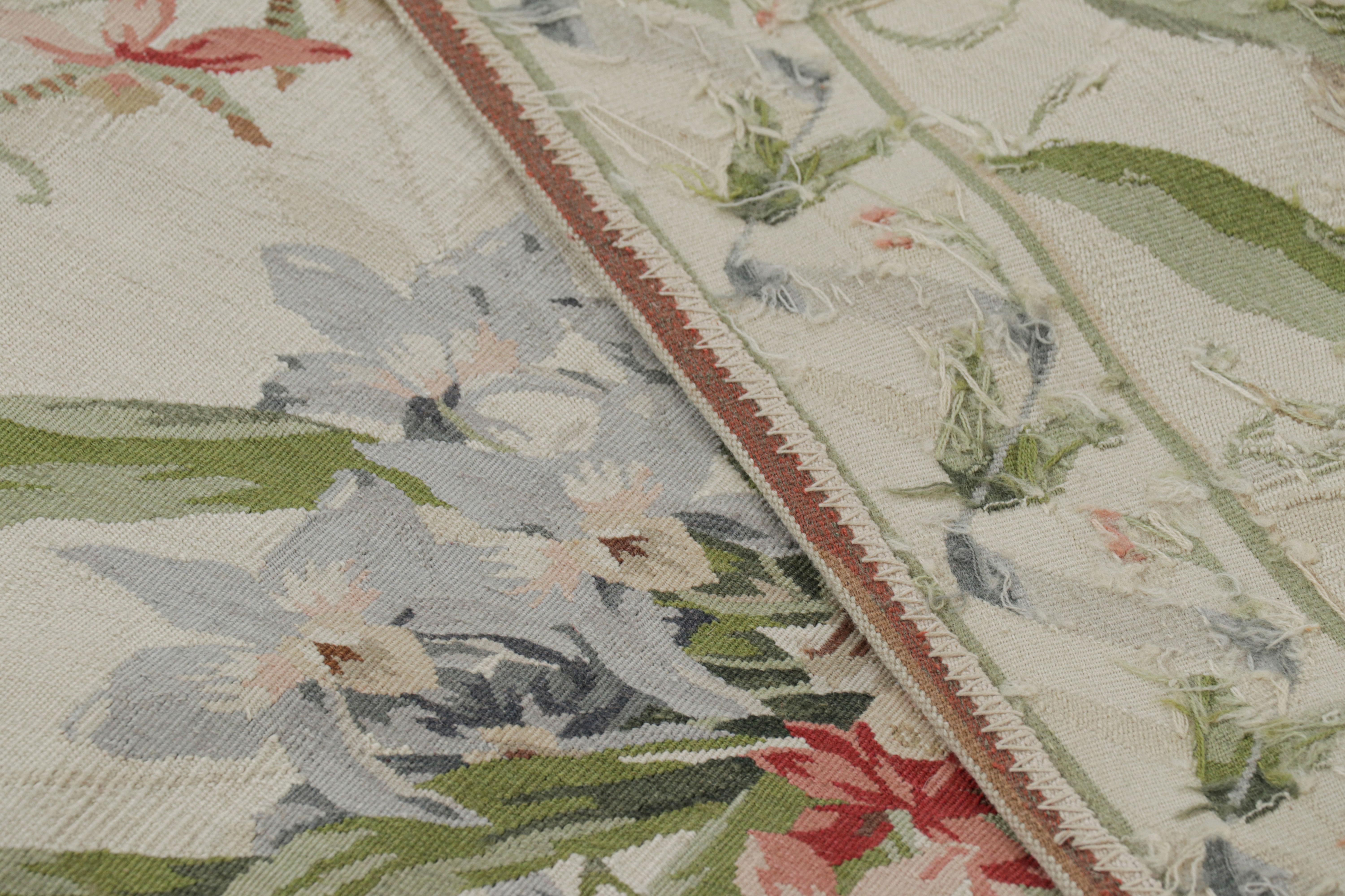 Wool Rug & Kilim’s Tudor Style Rug in White and Cream with Floral Patterns For Sale