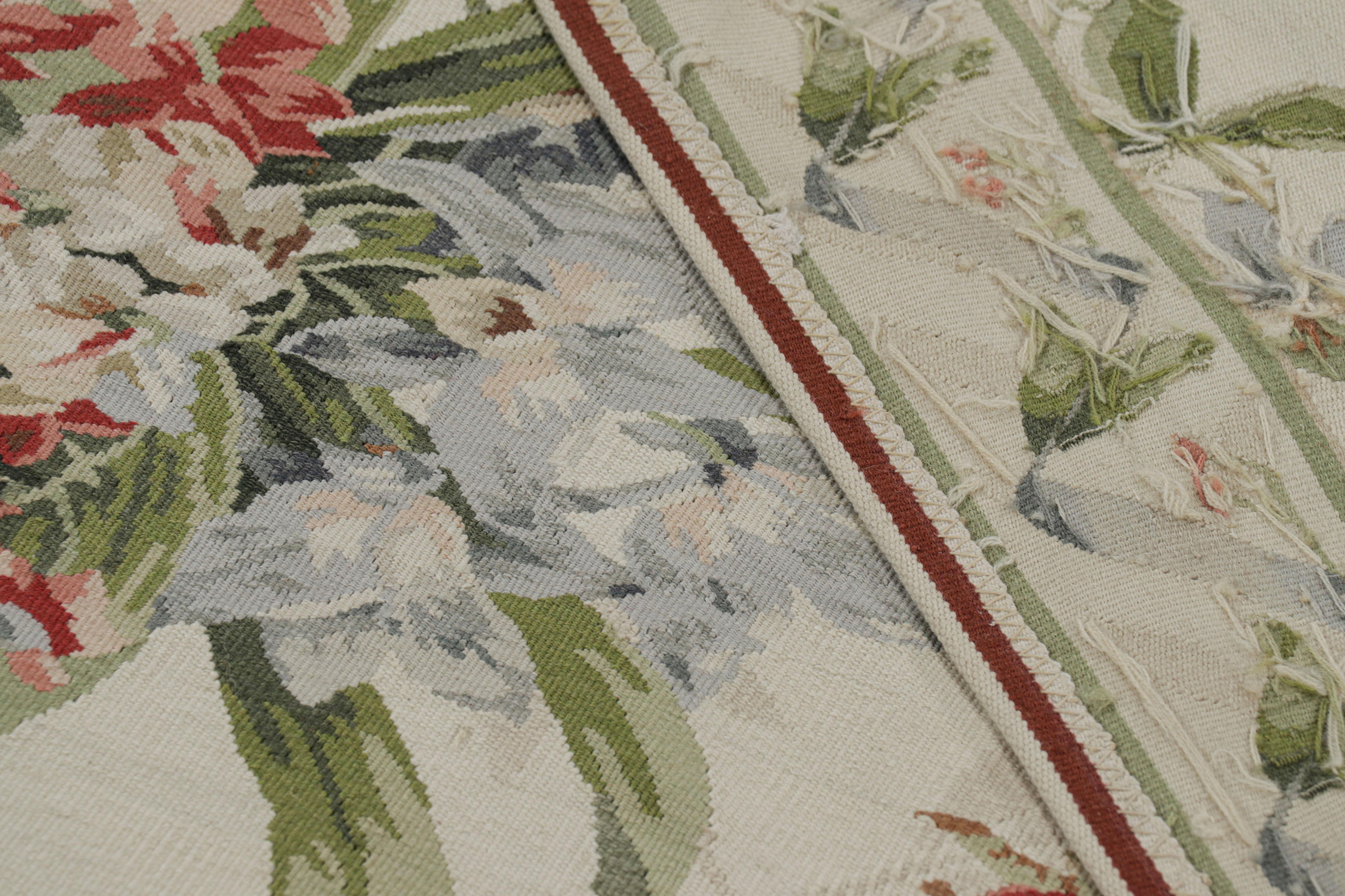 Wool Rug & Kilim’s Tudor Style Rug in White and Cream with Floral Patterns For Sale