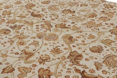 Rug & Kilim’s Tudor Style Rug in White & Cream with Beige-Brown Floral Patterns
