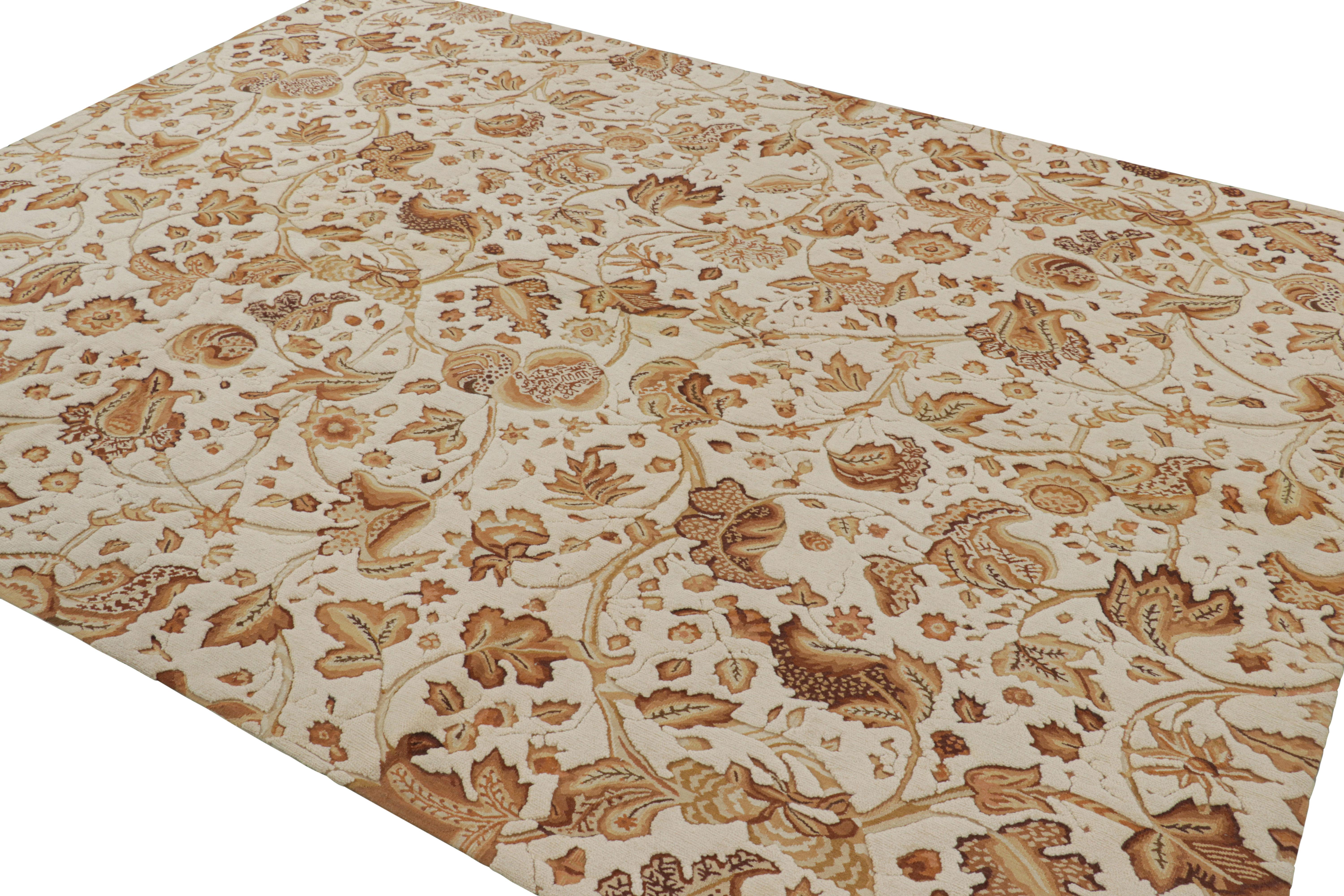 Hand-Woven Rug & Kilim’s Tudor Style Rug in White & Cream with Beige-Brown Floral Patterns For Sale