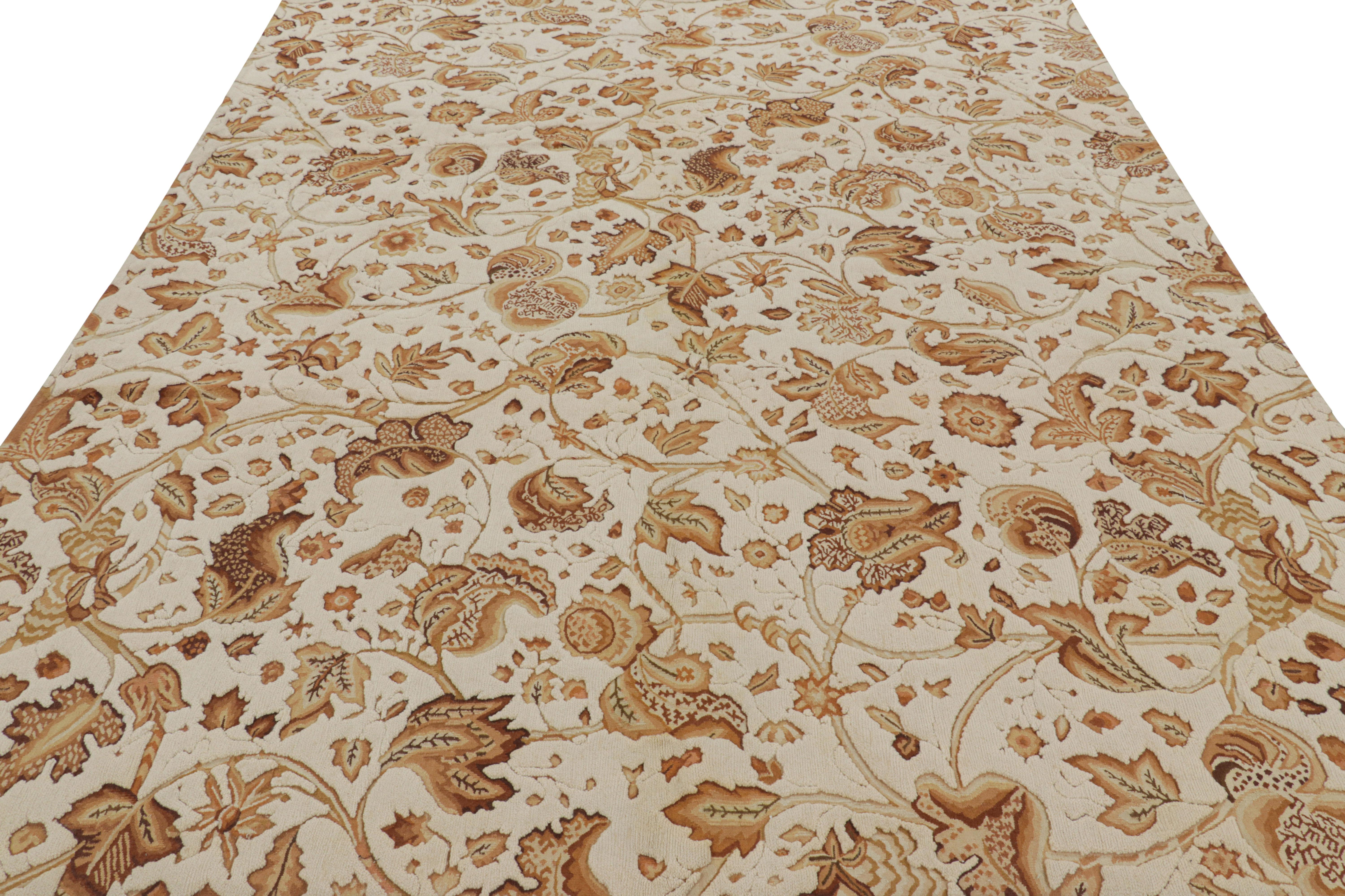 Rug & Kilim’s Tudor Style Rug in White & Cream with Beige-Brown Floral Patterns In New Condition For Sale In Long Island City, NY