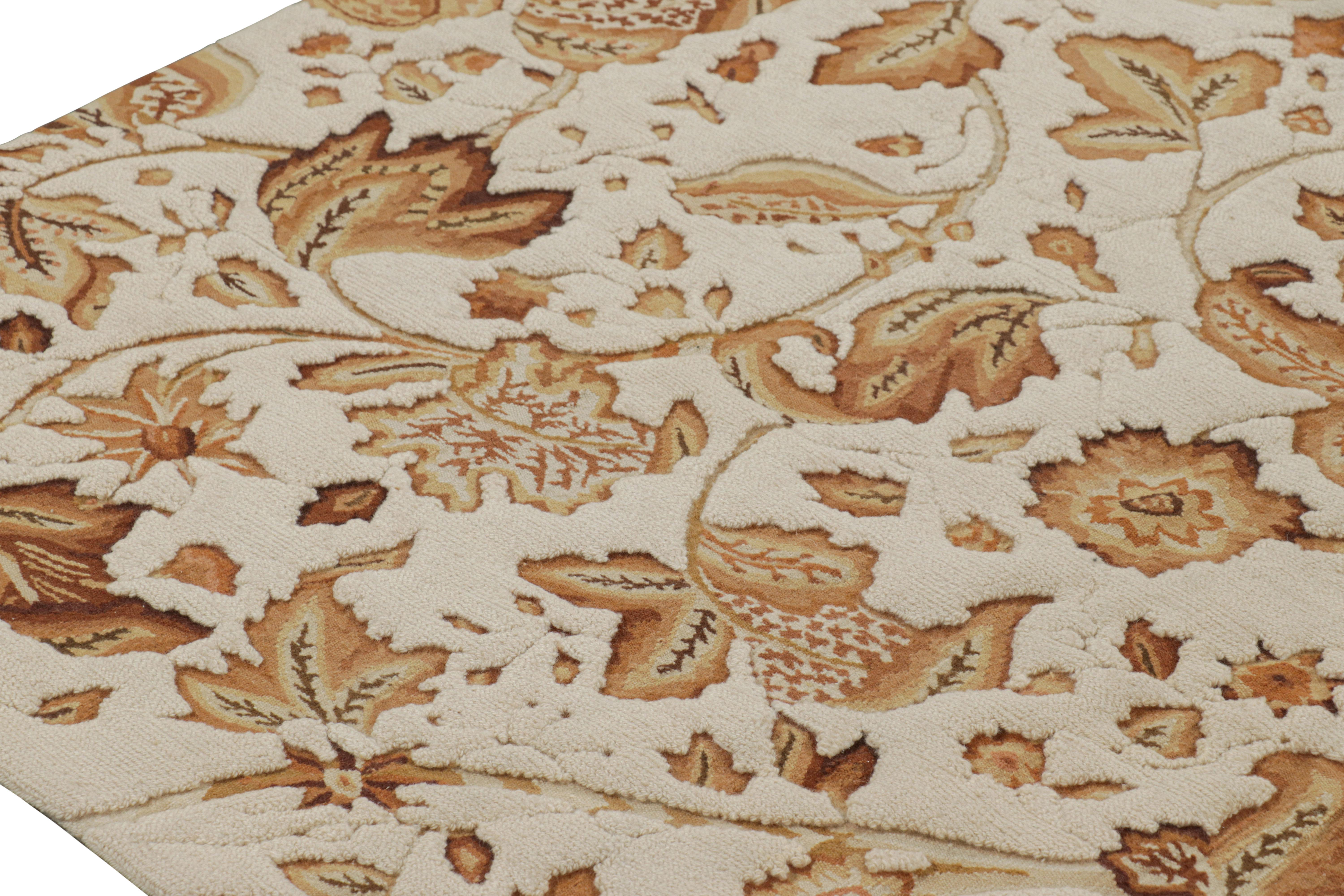 Contemporary Rug & Kilim’s Tudor Style Rug in White & Cream with Beige-Brown Floral Patterns For Sale