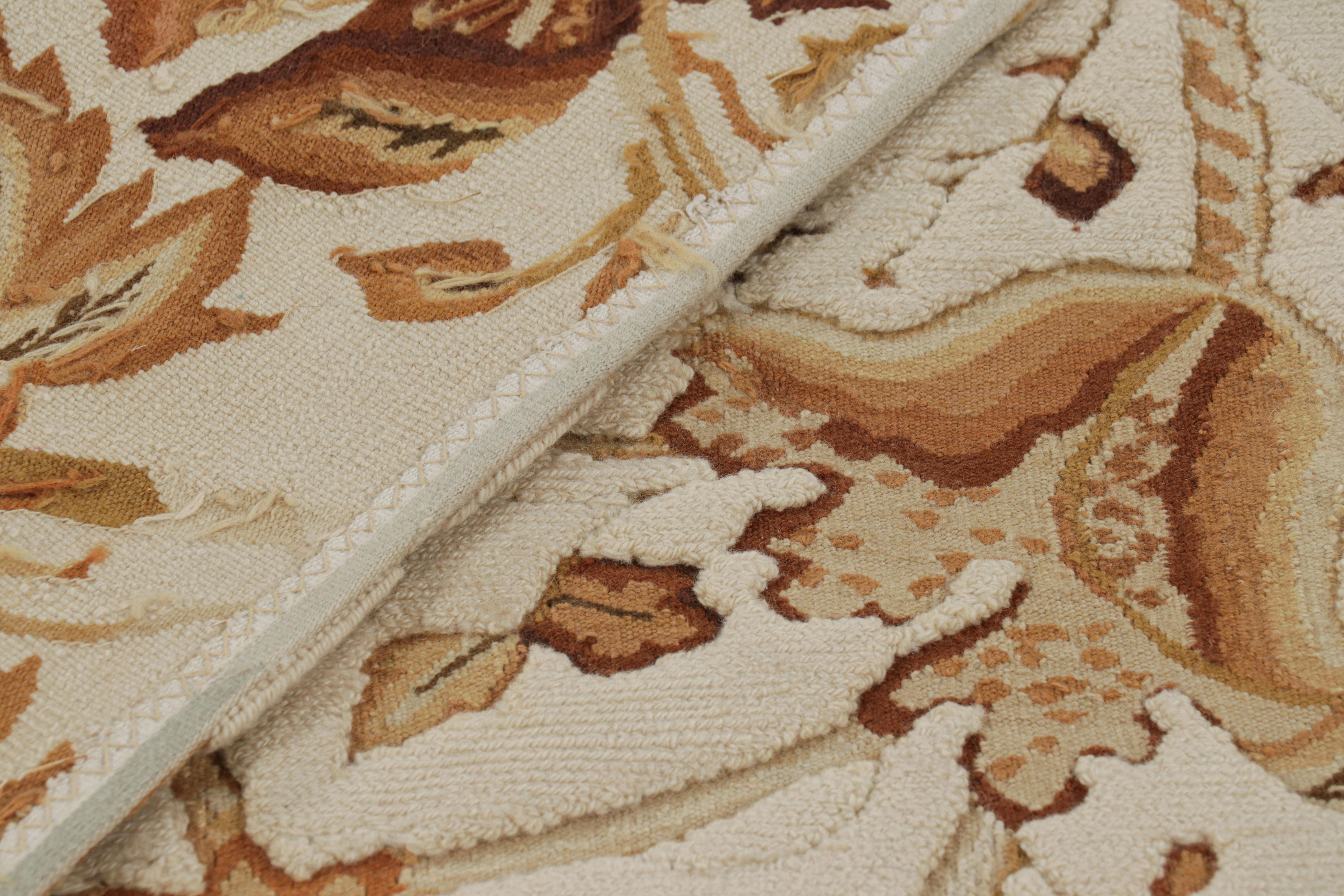 Wool Rug & Kilim’s Tudor Style Rug in White & Cream with Beige-Brown Floral Patterns For Sale